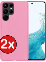 BTH BTH Samsung Galaxy S22 Ultra Hoesje Siliconen - Lichtroze - 2 PACK