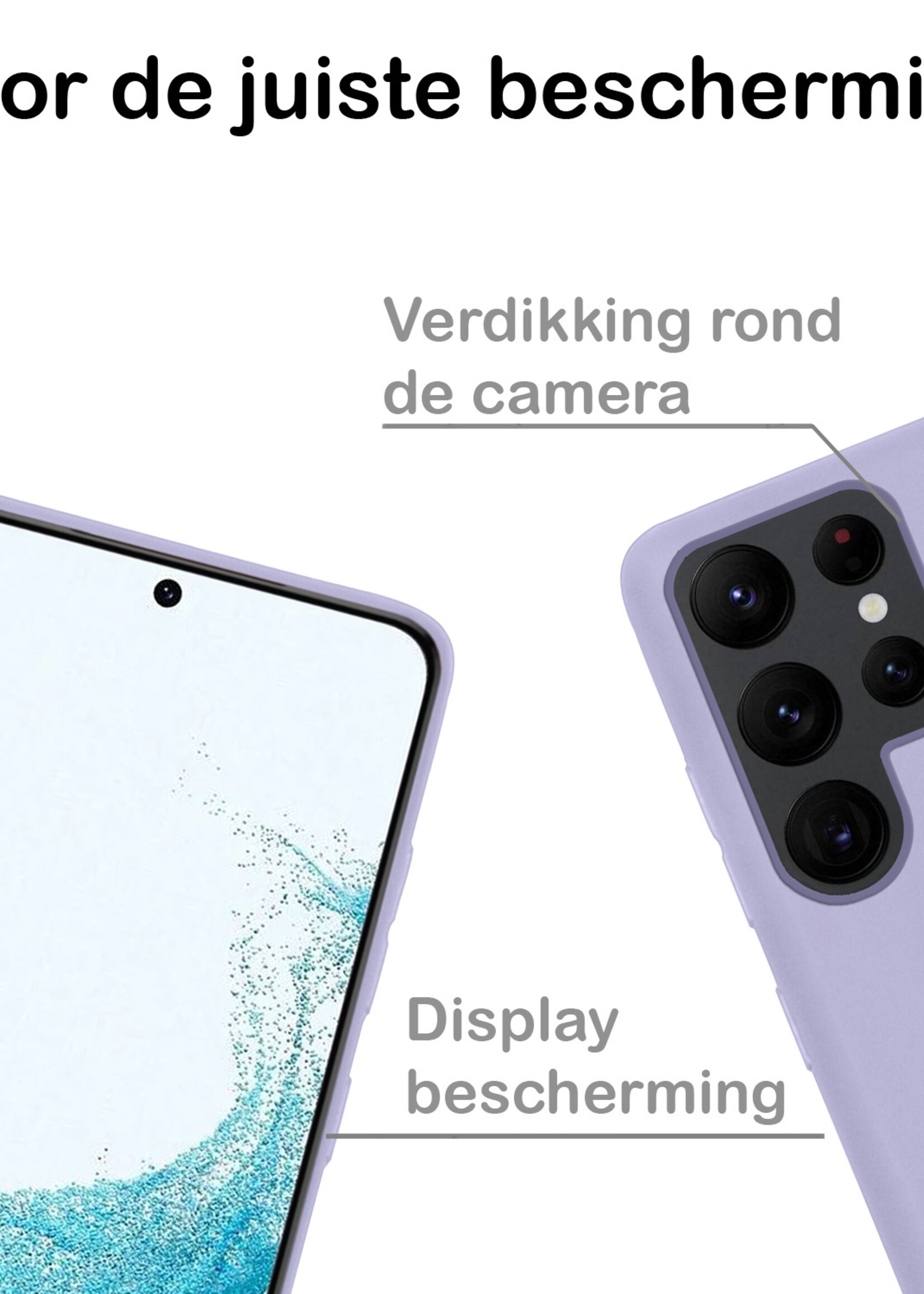 BTH Hoesje Geschikt voor Samsung S22 Ultra Hoesje Siliconen Case Hoes - Hoes Geschikt voor Samsung Galaxy S22 Ultra Hoes Cover Case - Lila - 2 PACK