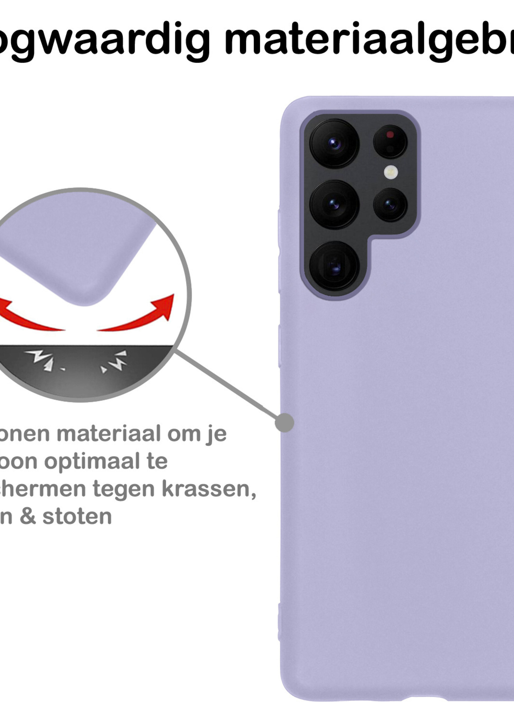BTH Hoesje Geschikt voor Samsung S22 Ultra Hoesje Siliconen Case Hoes - Hoes Geschikt voor Samsung Galaxy S22 Ultra Hoes Cover Case - Lila - 2 PACK