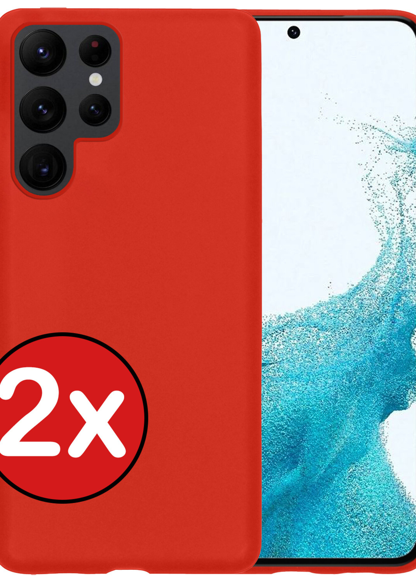 BTH Hoesje Geschikt voor Samsung S22 Ultra Hoesje Siliconen Case Hoes - Hoes Geschikt voor Samsung Galaxy S22 Ultra Hoes Cover Case - Rood - 2 PACK