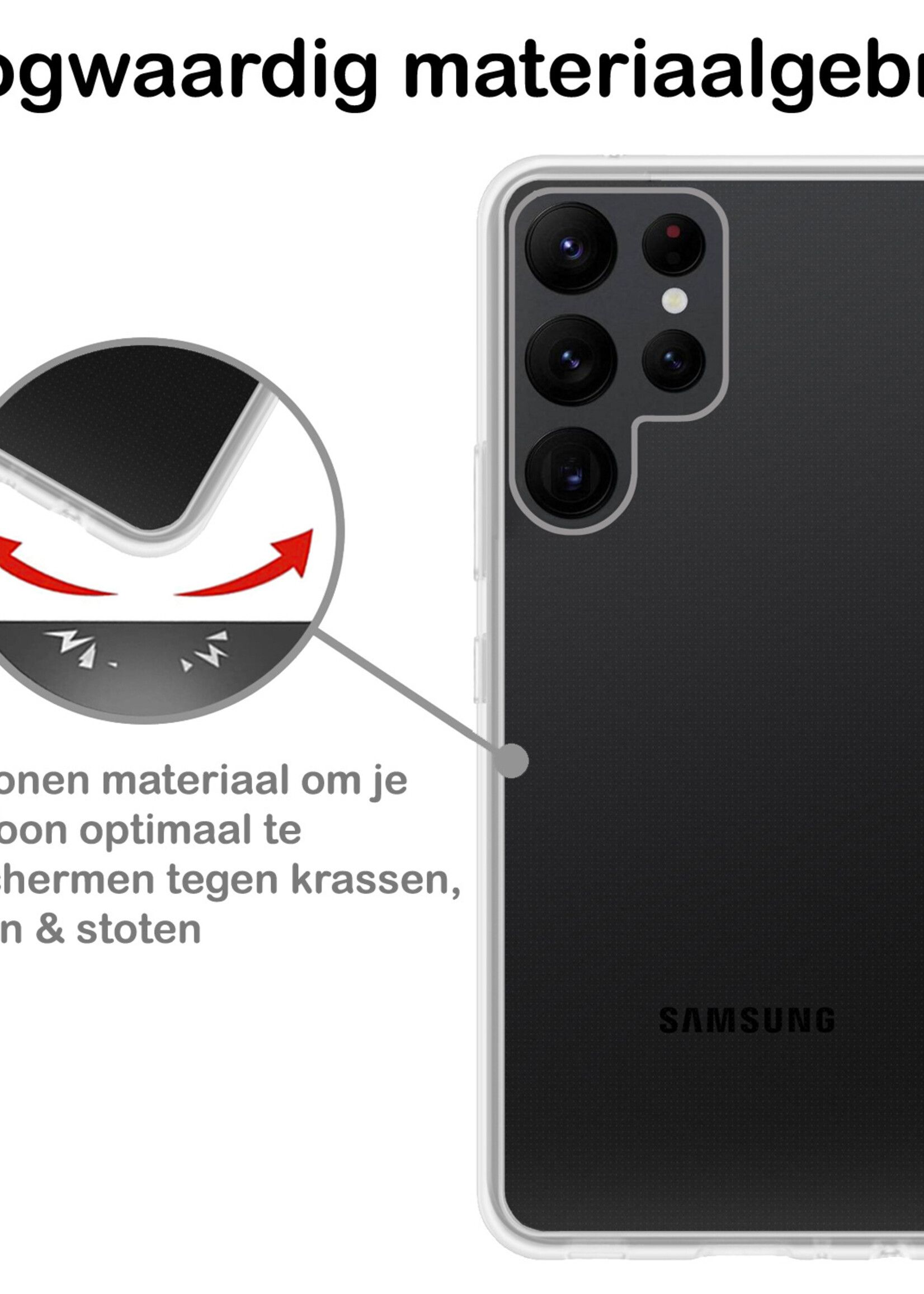 BTH Hoesje Geschikt voor Samsung S22 Ultra Hoesje Siliconen Case Hoes - Hoes Geschikt voor Samsung Galaxy S22 Ultra Hoes Cover Case - Transparant - 2 PACK