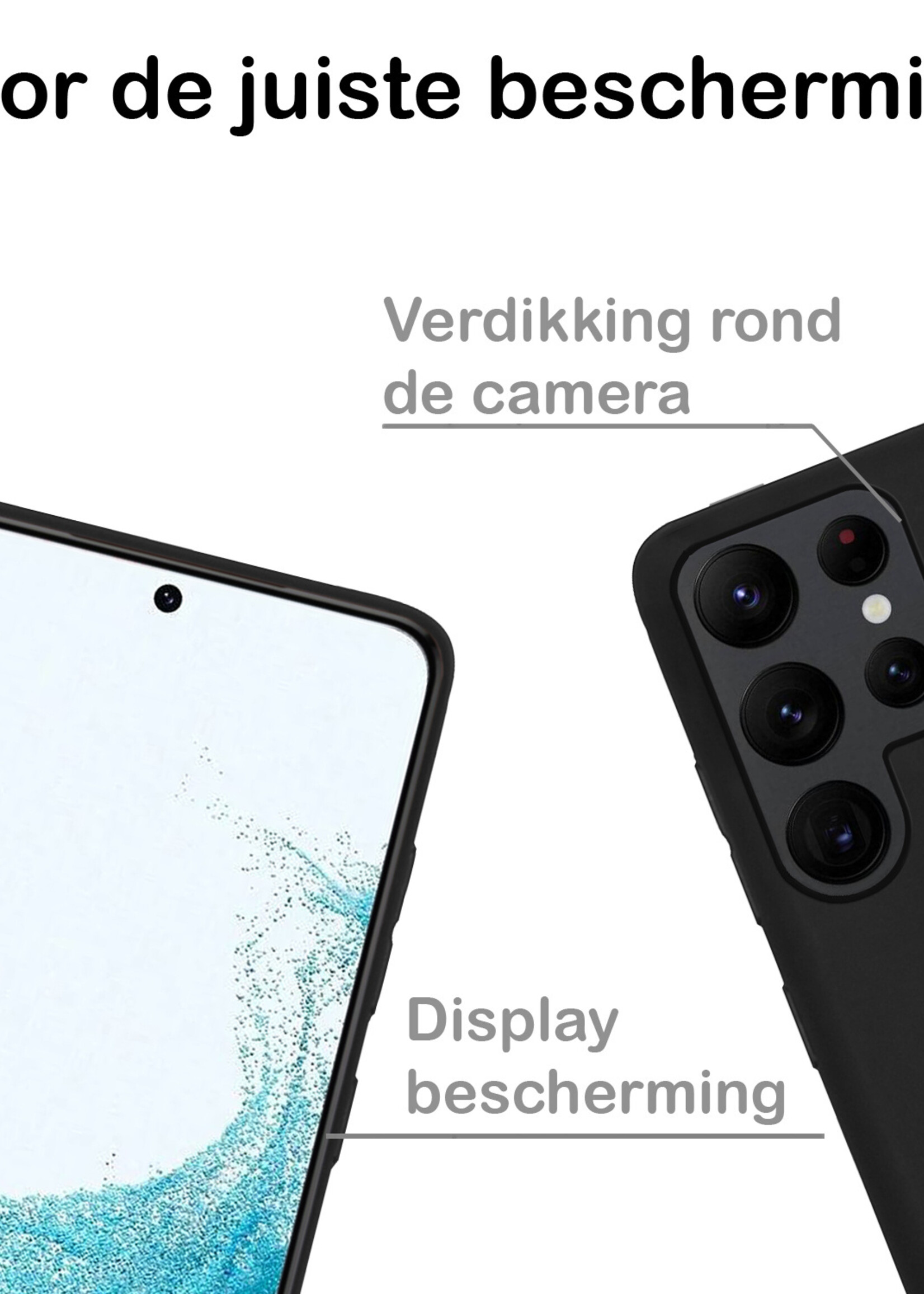 BTH Hoesje Geschikt voor Samsung S22 Ultra Hoesje Siliconen Case Hoes - Hoes Geschikt voor Samsung Galaxy S22 Ultra Hoes Cover Case - Zwart - 2 PACK