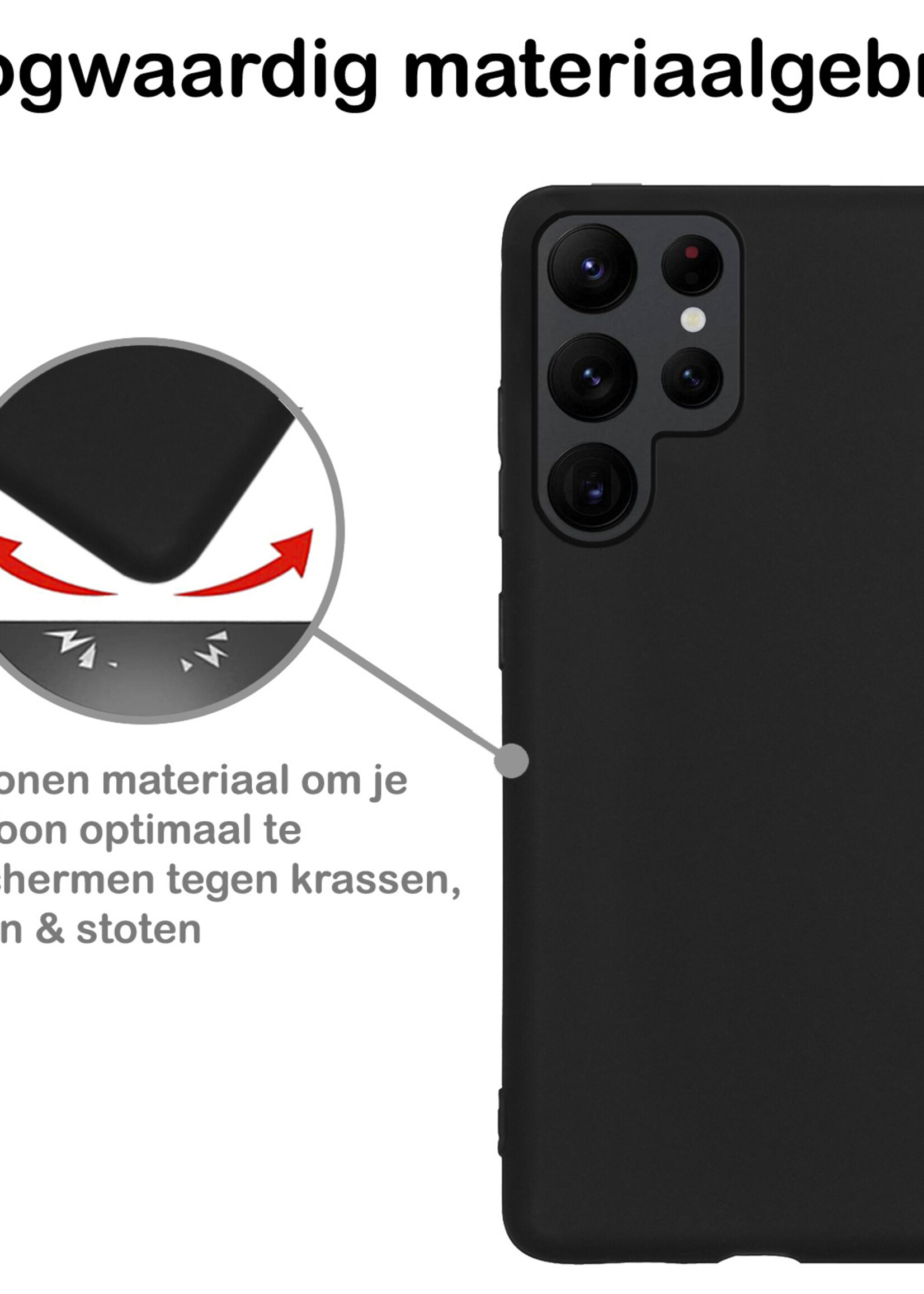 BTH Hoesje Geschikt voor Samsung S22 Ultra Hoesje Siliconen Case Hoes - Hoes Geschikt voor Samsung Galaxy S22 Ultra Hoes Cover Case - Zwart - 2 PACK