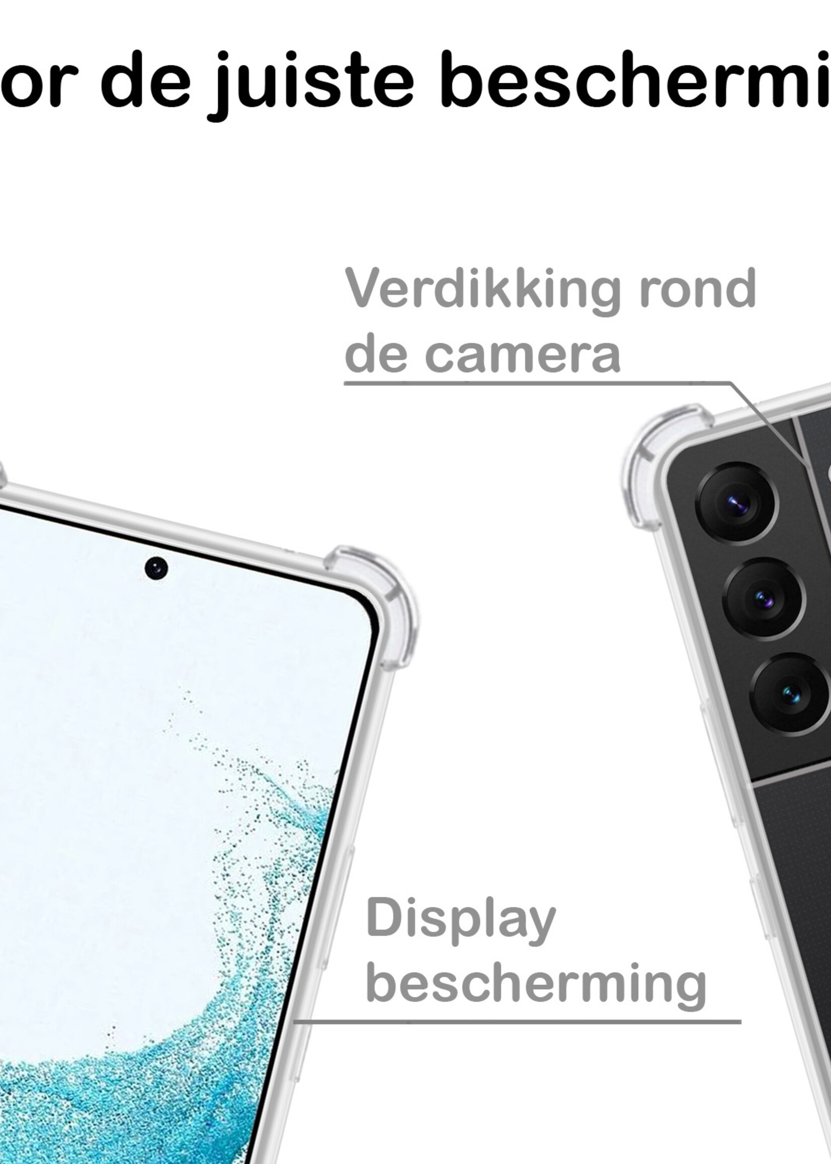 BTH Hoesje Geschikt voor Samsung S22 Plus Hoesje Siliconen Shock Proof Case Hoes - Hoes Geschikt voor Samsung Galaxy S22 Plus Hoes Cover Case Shockproof - Transparant - 2 PACK
