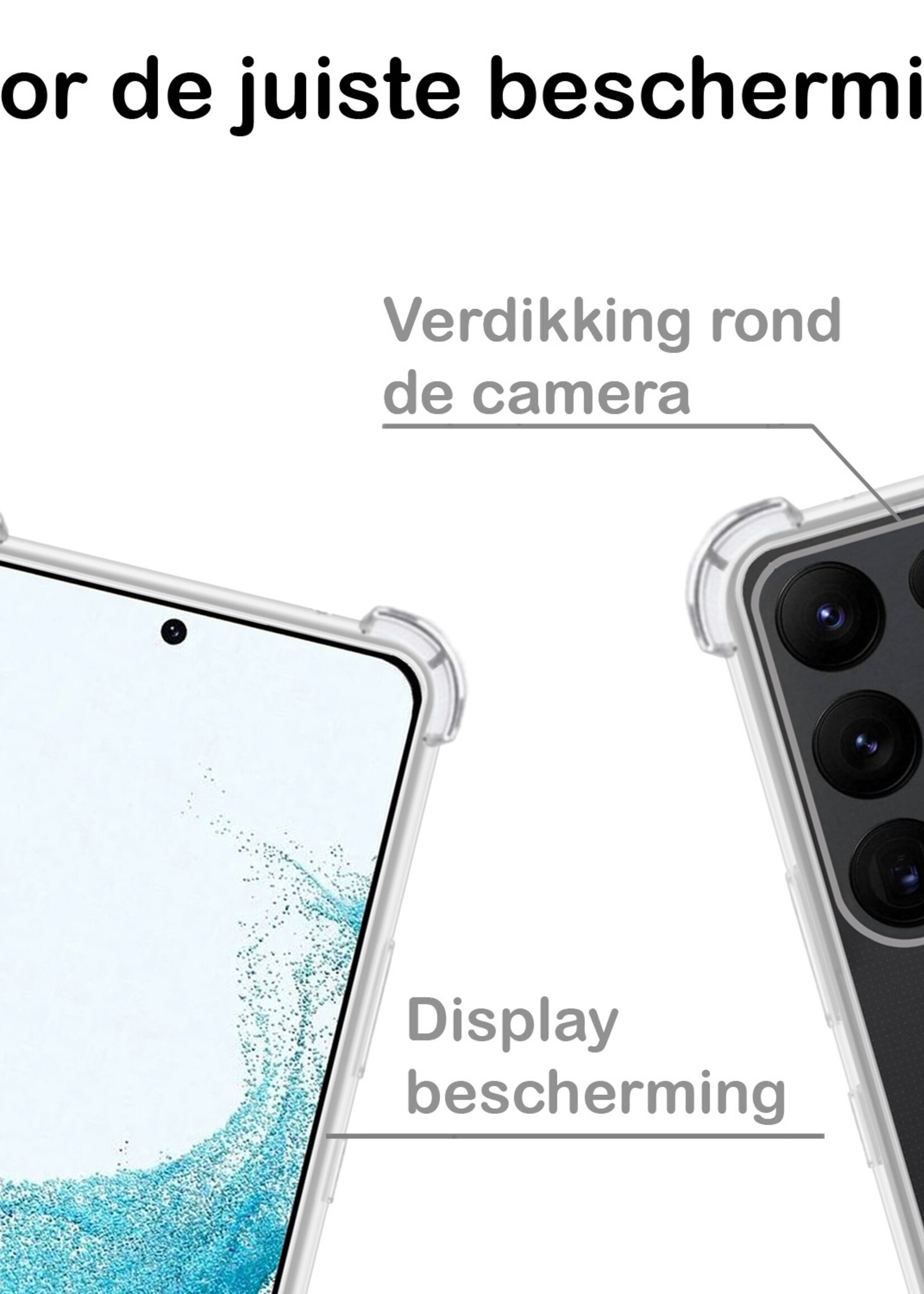 BTH Hoesje Geschikt voor Samsung S22 Ultra Hoesje Siliconen Shock Proof Case Hoes - Hoes Geschikt voor Samsung Galaxy S22 Ultra Hoes Cover Case Shockproof - Transparant - 2 PACK