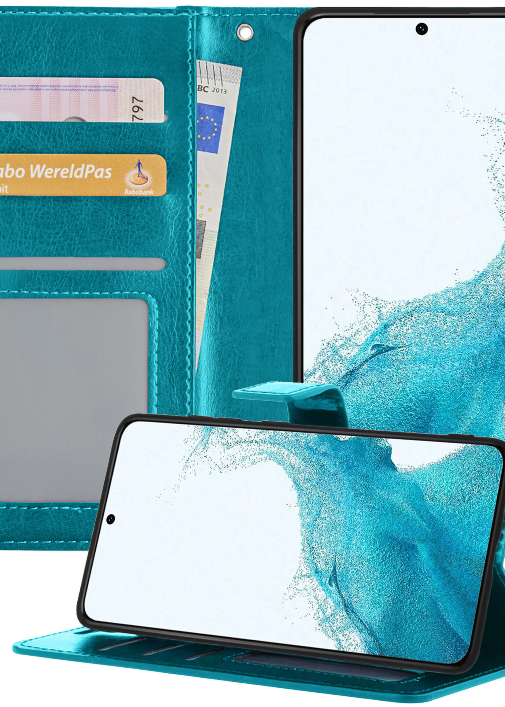BTH Samsung S22 Hoesje Book Case Hoes - Samsung Galaxy S22 Case Hoesje Portemonnee Cover - Samsung S22 Hoes Wallet Case Hoesje - Turquoise