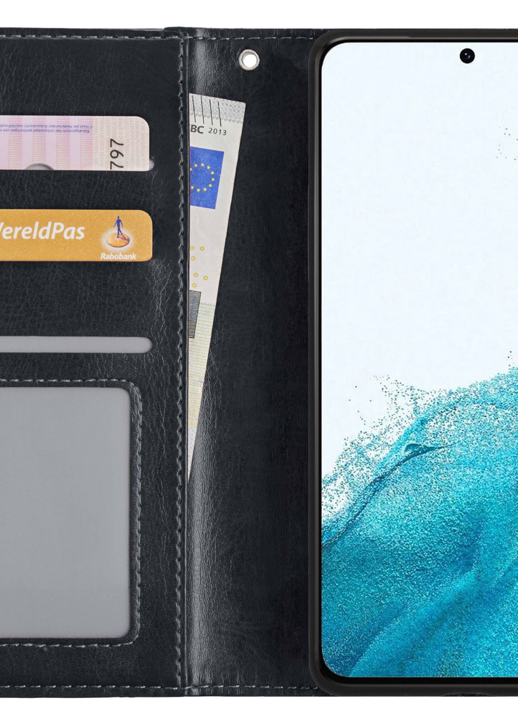 BTH Samsung S22 Hoesje Book Case Hoes - Samsung Galaxy S22 Case Hoesje Portemonnee Cover - Samsung S22 Hoes Wallet Case Hoesje - Zwart
