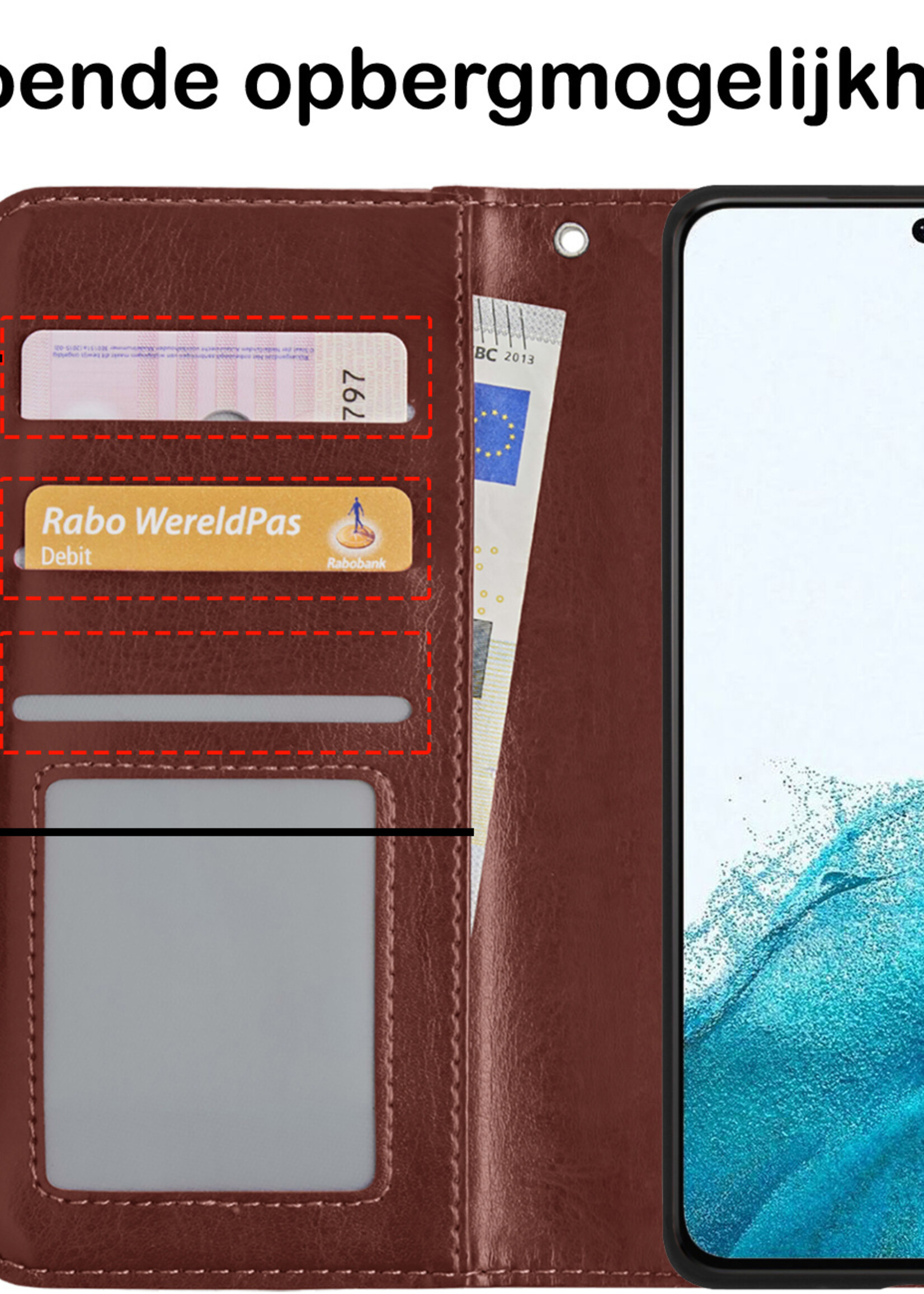 BTH Samsung S22 Plus Hoesje Book Case Hoes - Samsung Galaxy S22 Plus Case Hoesje Portemonnee Cover - Samsung S22 Plus Hoes Wallet Case Hoesje - Bruin