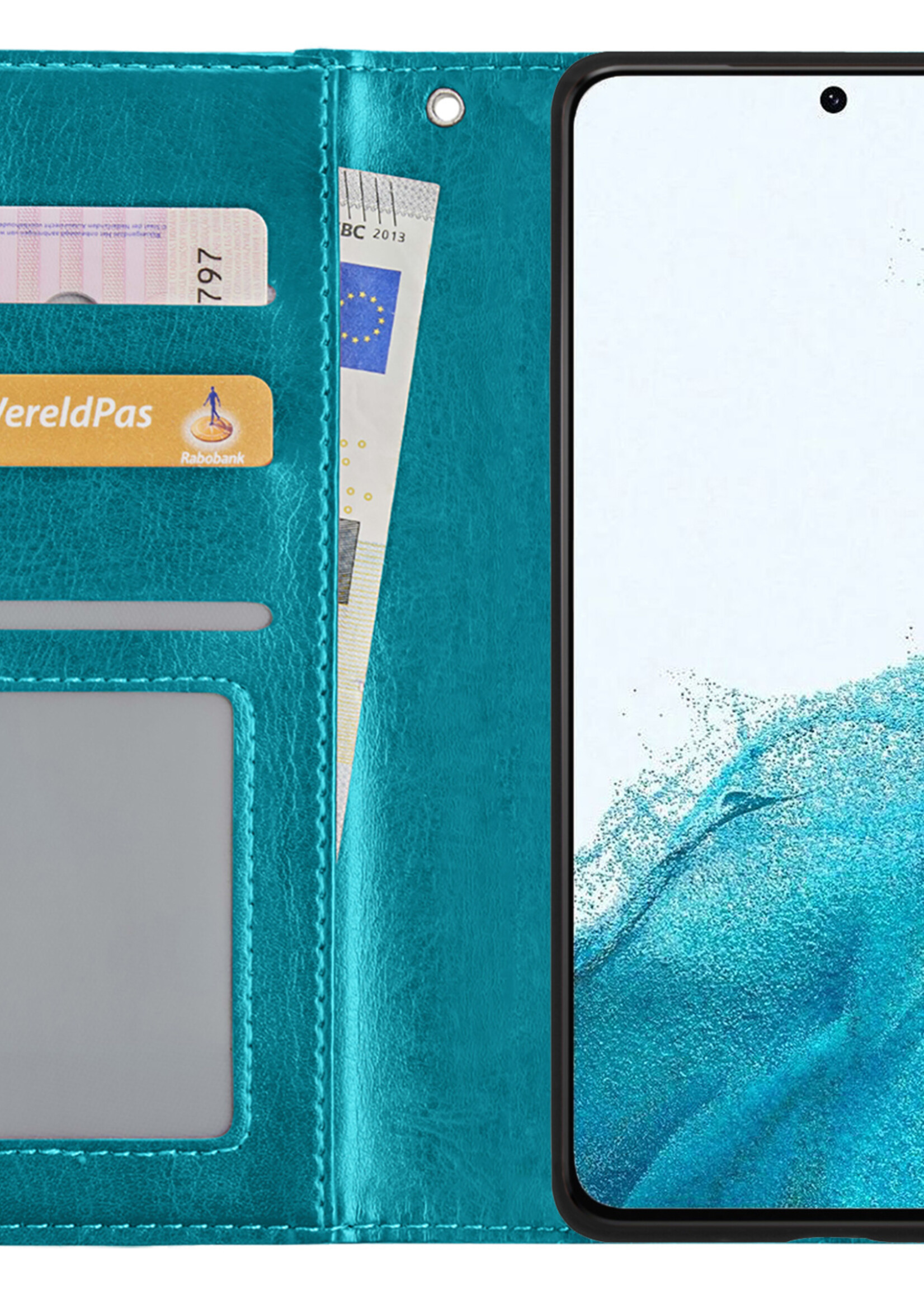 BTH Samsung S22 Plus Hoesje Book Case Hoes - Samsung Galaxy S22 Plus Case Hoesje Portemonnee Cover - Samsung S22 Plus Hoes Wallet Case Hoesje - Turquoise