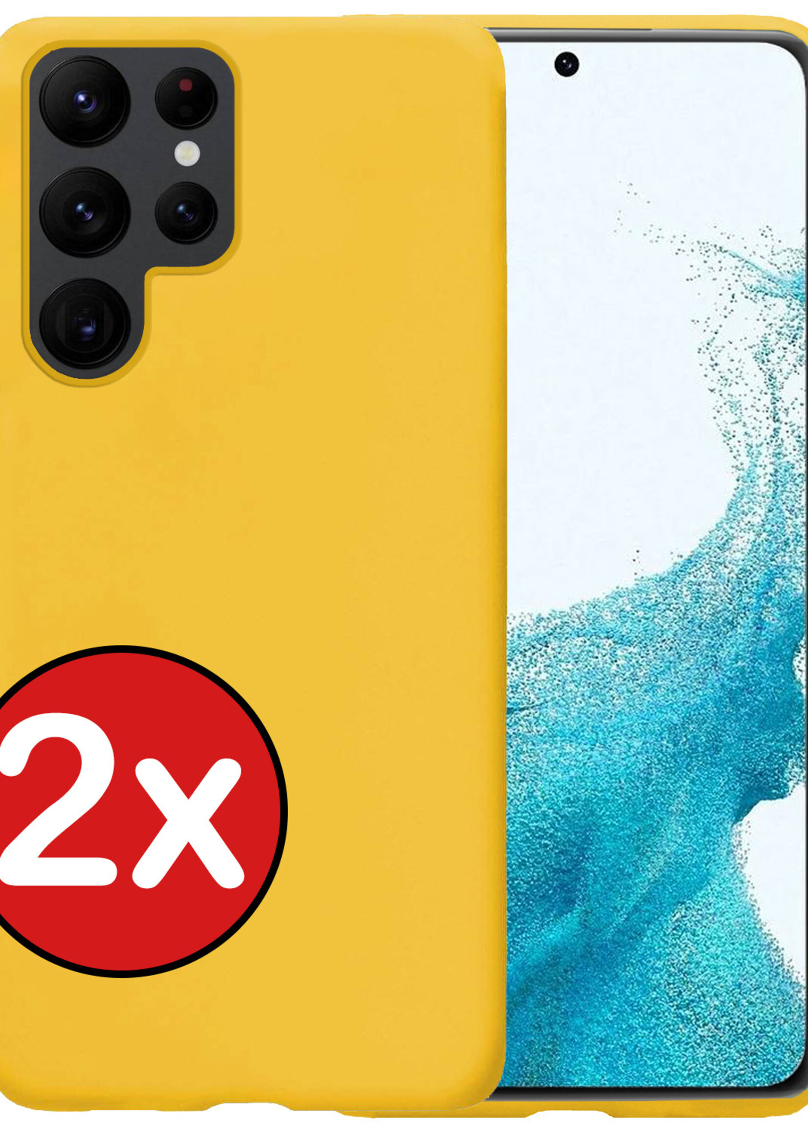 BTH Hoesje Geschikt voor Samsung S22 Ultra Hoesje Siliconen Case Hoes - Hoes Geschikt voor Samsung Galaxy S22 Ultra Hoes Cover Case - Geel - 2 PACK