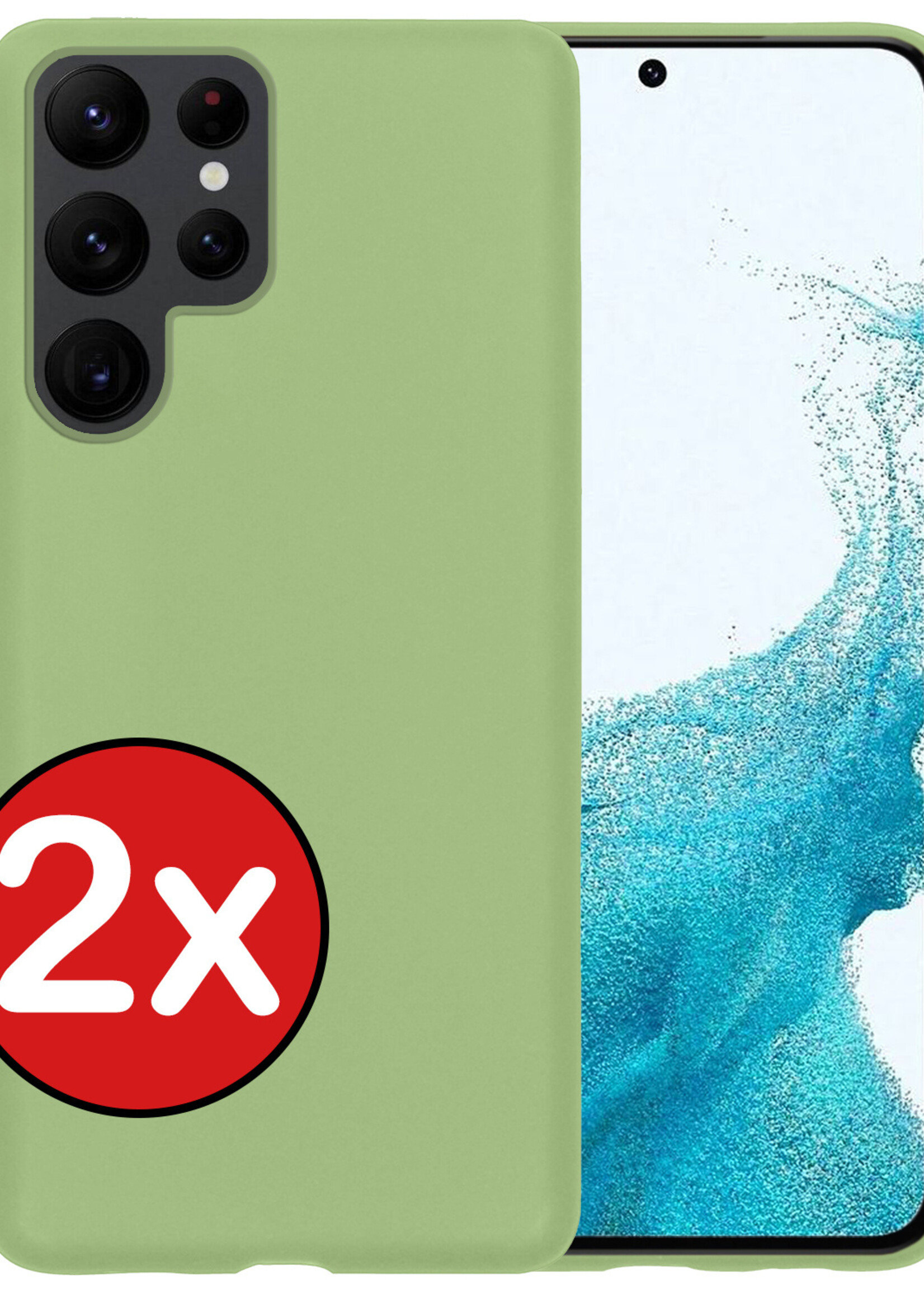 BTH Hoesje Geschikt voor Samsung S22 Ultra Hoesje Siliconen Case Hoes - Hoes Geschikt voor Samsung Galaxy S22 Ultra Hoes Cover Case - Groen - 2 PACK