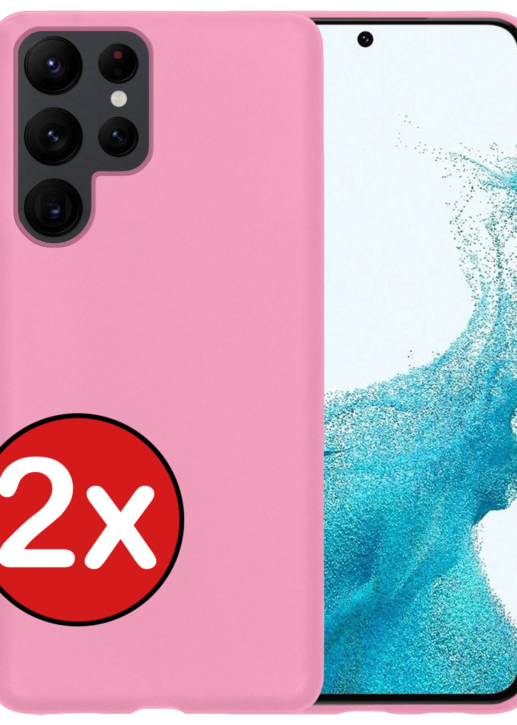 BTH Hoesje Geschikt voor Samsung S22 Ultra Hoesje Siliconen Case Hoes - Hoes Geschikt voor Samsung Galaxy S22 Ultra Hoes Cover Case - Lichtroze - 2 PACK
