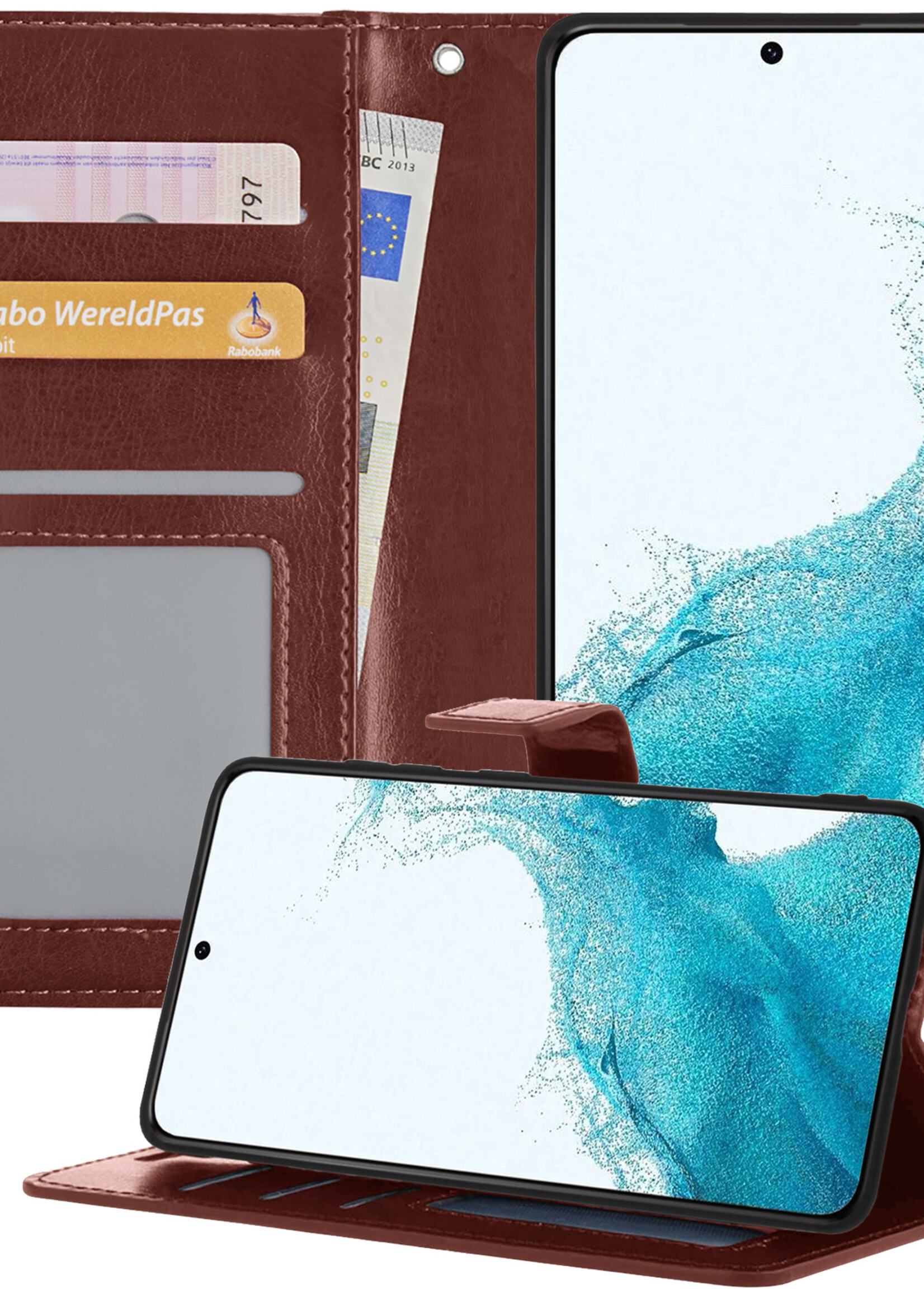 BTH Samsung S22 Plus Hoesje Book Case Hoes - Samsung Galaxy S22 Plus Case Hoesje Portemonnee Cover - Samsung S22 Plus Hoes Wallet Case Hoesje - Bruin