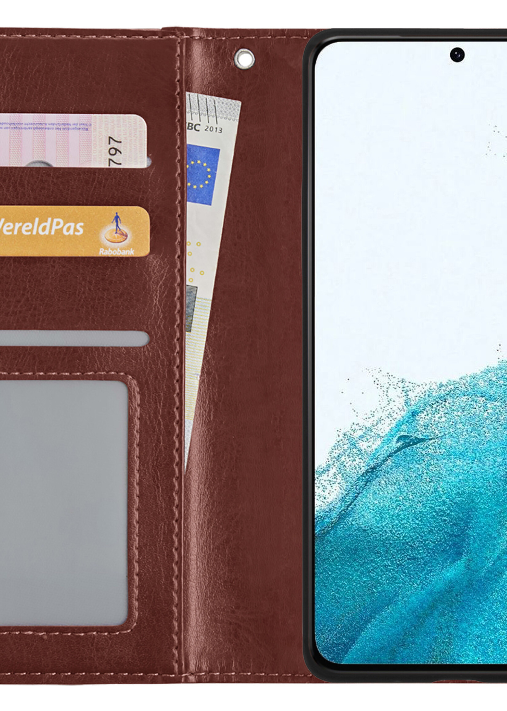 BTH Samsung S22 Ultra Hoesje Book Case Hoes - Samsung Galaxy S22 Ultra Case Hoesje Portemonnee Cover - Samsung S22 Ultra Hoes Wallet Case Hoesje - Bruin