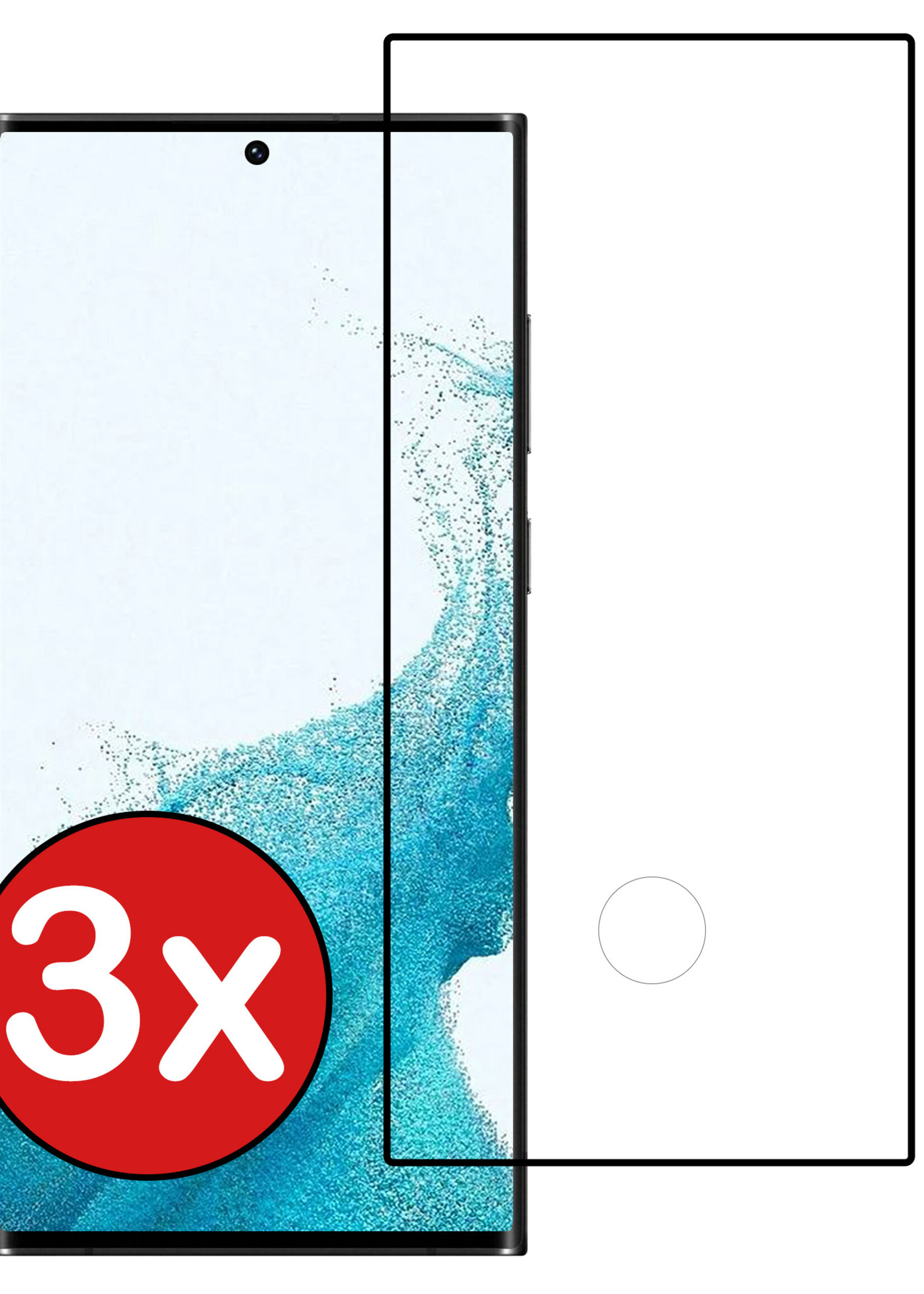 BTH Screenprotector Geschikt voor Samsung S22 Ultra Screenprotector Glas Gehard Tempered Glass Full Cover - Screenprotector Geschikt voor Samsung Galaxy S22 Ultra Screen Protector Screen Cover - 3 PACK
