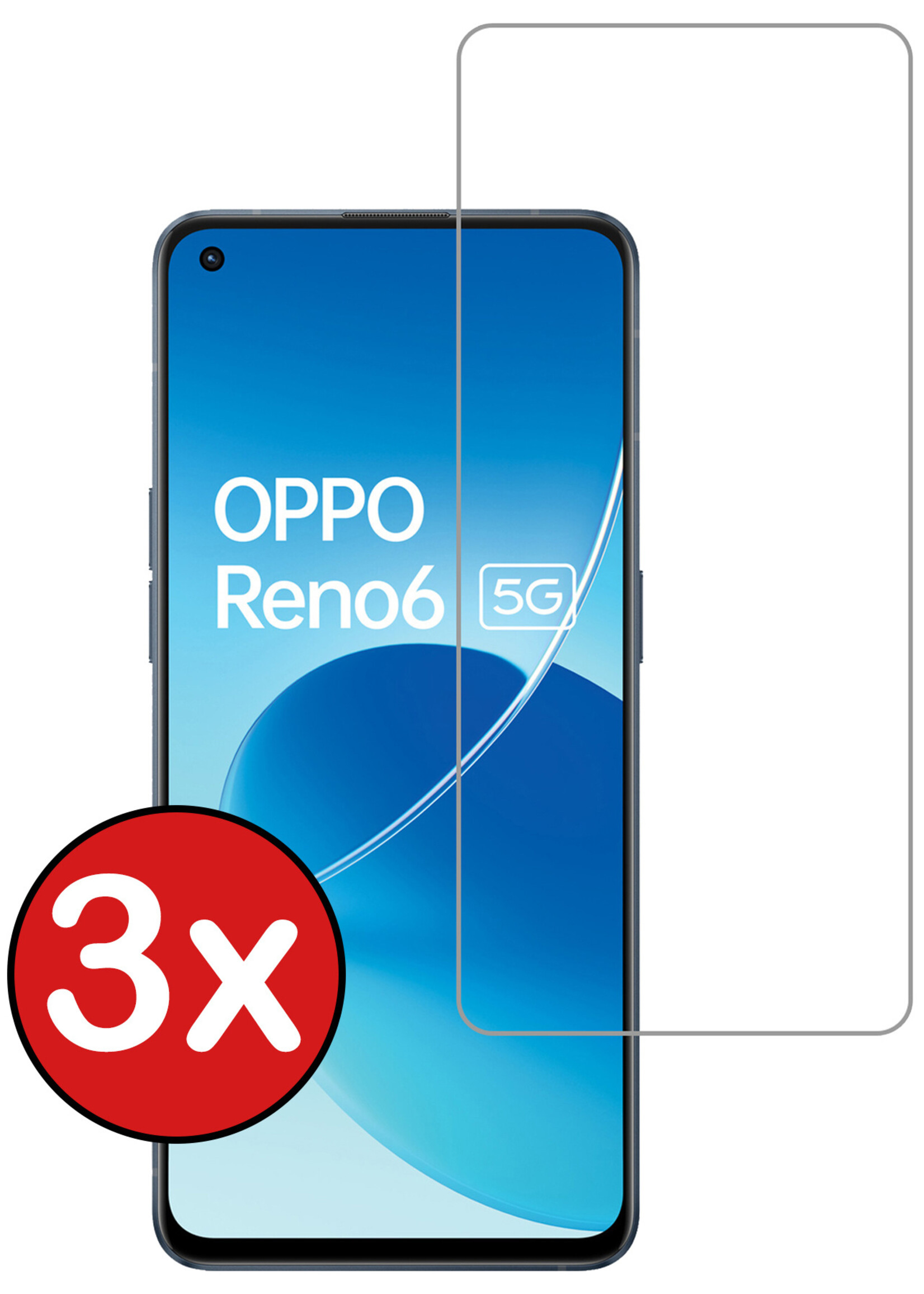 BTH Screenprotector Geschikt voor OPPO Reno 6 Screenprotector Glas Gehard Tempered Glass - Screenprotector Geschikt voor OPPO Reno 6 Screen Protector Screen Cover - 3 PACK