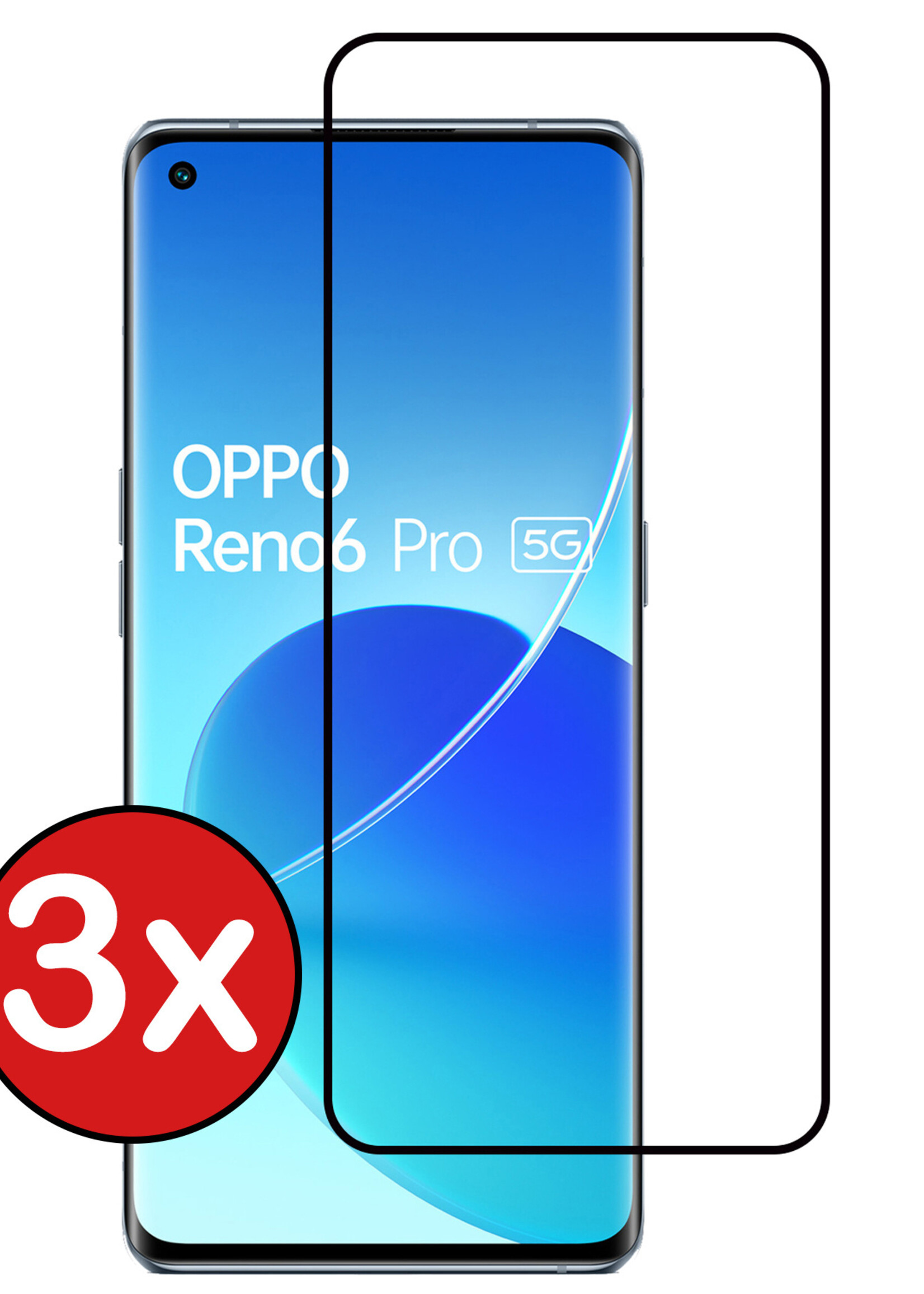 BTH Screenprotector Geschikt voor OPPO Reno 6 Pro Screenprotector Glas Gehard Tempered Glass Full Cover - Screenprotector Geschikt voor OPPO Reno 6 Pro Screen Protector Screen Cover - 3 PACK