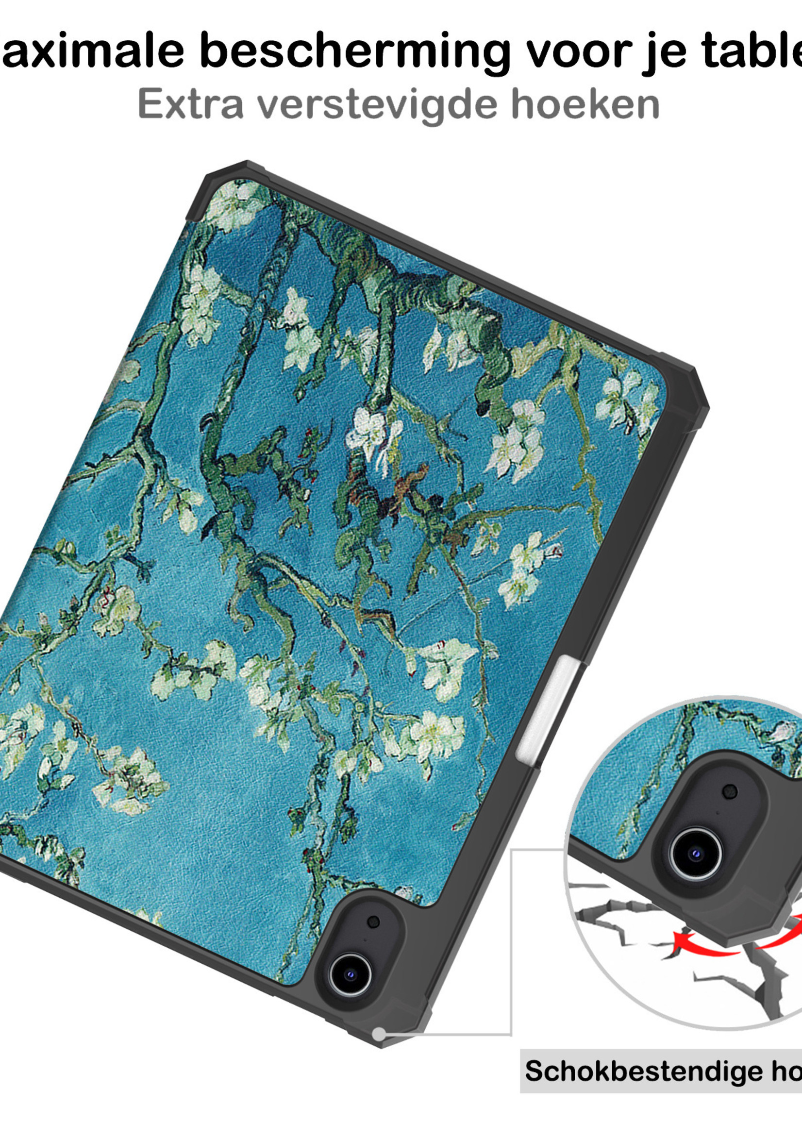 BTH Hoes Geschikt voor iPad Mini 6 Hoes Book Case Hoesje Trifold Cover Met Uitsparing Geschikt voor Apple Pencil Met Screenprotector - Hoesje Geschikt voor iPad Mini 6 Hoesje Bookcase - Bloesem