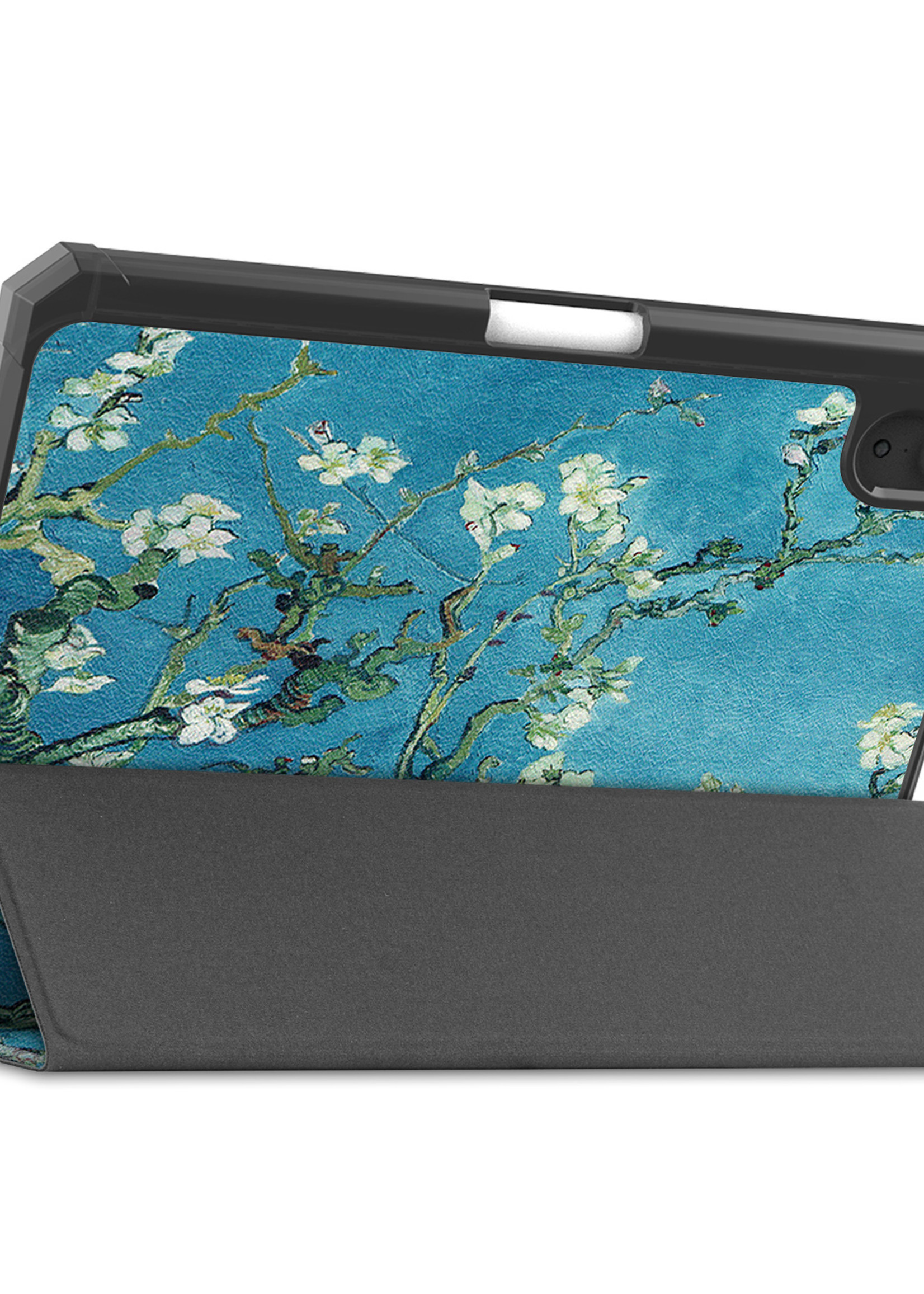 BTH Hoes Geschikt voor iPad Mini 6 Hoes Book Case Hoesje Trifold Cover Met Uitsparing Geschikt voor Apple Pencil Met Screenprotector - Hoesje Geschikt voor iPad Mini 6 Hoesje Bookcase - Bloesem