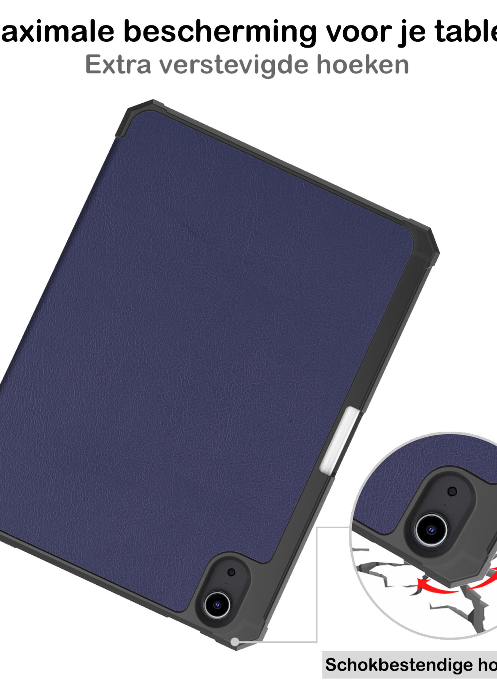 BTH Hoes Geschikt voor iPad Mini 6 Hoes Book Case Hoesje Trifold Cover Met Uitsparing Geschikt voor Apple Pencil Met Screenprotector - Hoesje Geschikt voor iPad Mini 6 Hoesje Bookcase - Donkerblauw