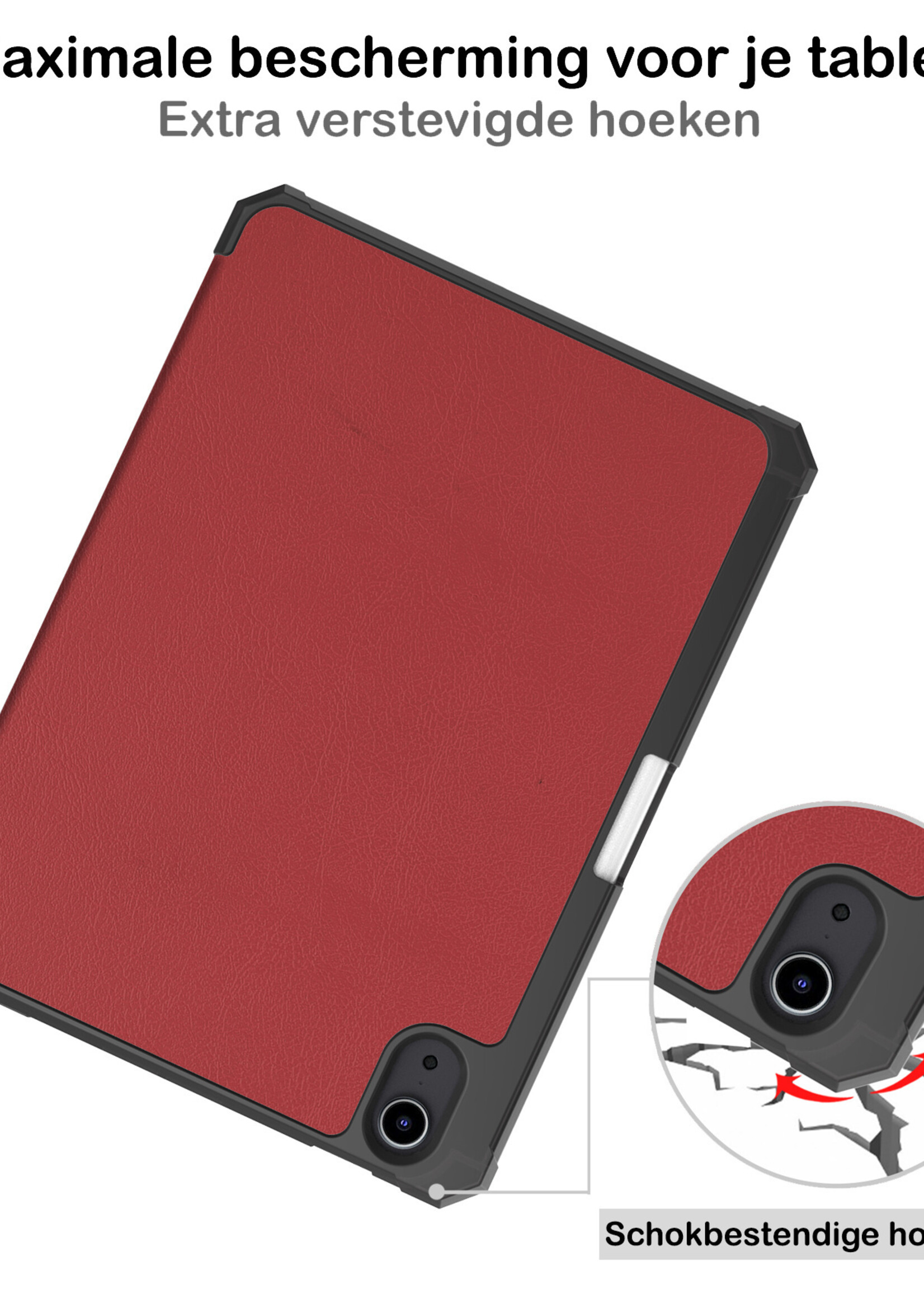 BTH Hoes Geschikt voor iPad Mini 6 Hoes Book Case Hoesje Trifold Cover Met Uitsparing Geschikt voor Apple Pencil Met Screenprotector - Hoesje Geschikt voor iPad Mini 6 Hoesje Bookcase - Donkerrood