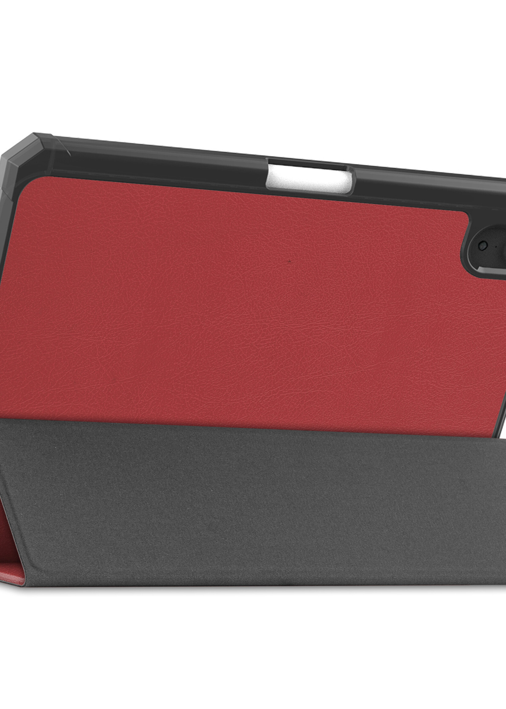 BTH Hoes Geschikt voor iPad Mini 6 Hoes Book Case Hoesje Trifold Cover Met Uitsparing Geschikt voor Apple Pencil Met Screenprotector - Hoesje Geschikt voor iPad Mini 6 Hoesje Bookcase - Donkerrood