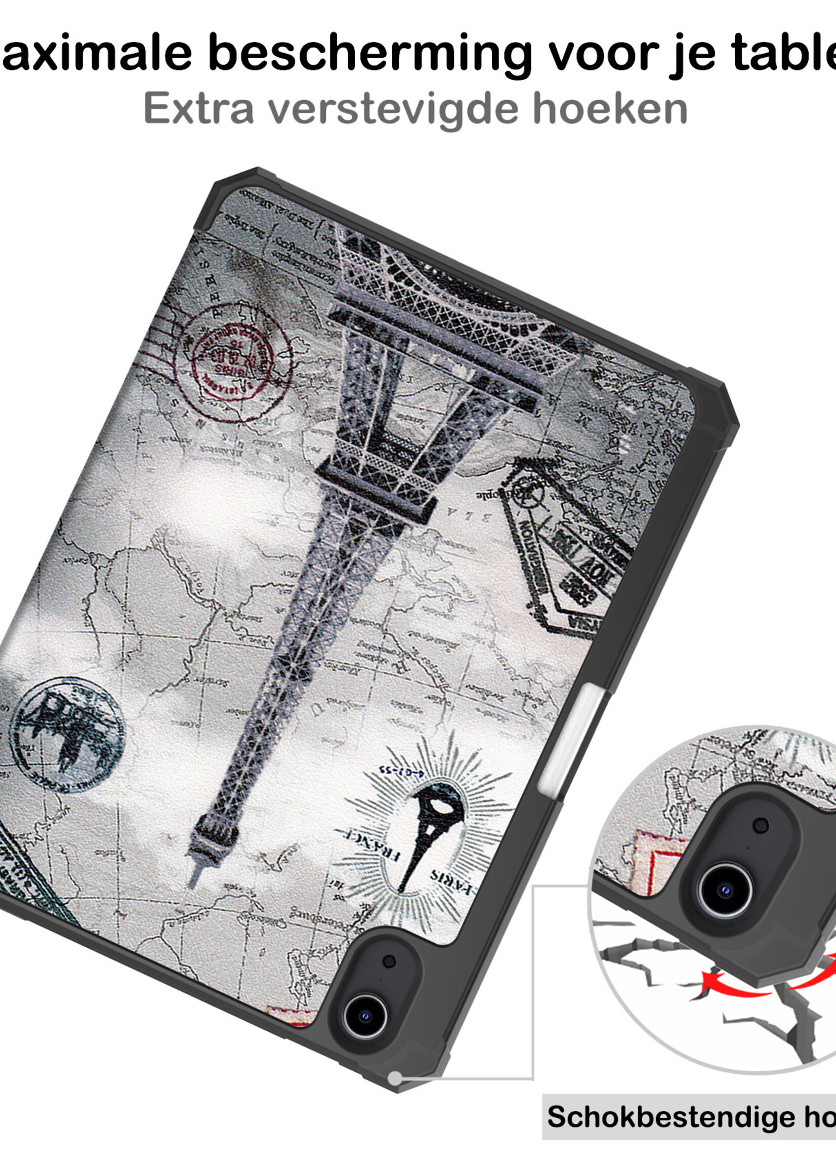 BTH Hoes Geschikt voor iPad Mini 6 Hoes Book Case Hoesje Trifold Cover Met Uitsparing Geschikt voor Apple Pencil Met Screenprotector - Hoesje Geschikt voor iPad Mini 6 Hoesje Bookcase - Eiffeltoren