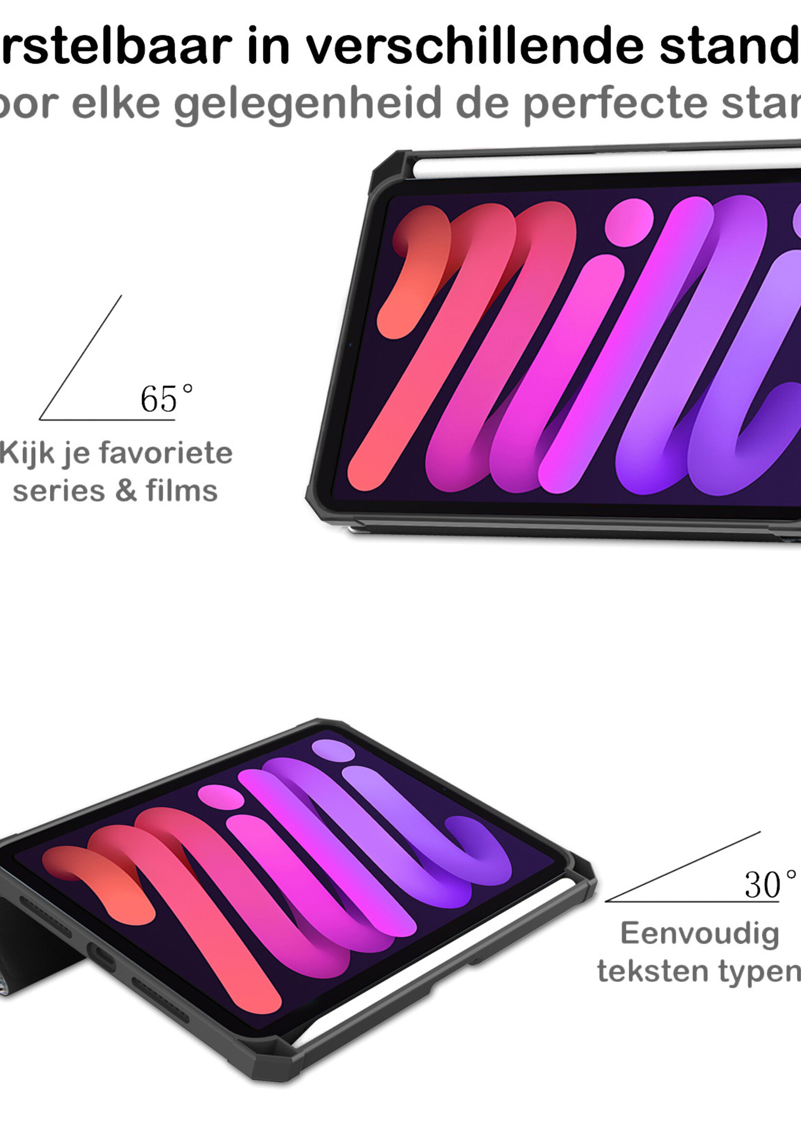 BTH Hoes Geschikt voor iPad Mini 6 Hoes Book Case Hoesje Trifold Cover Met Uitsparing Geschikt voor Apple Pencil Met Screenprotector - Hoesje Geschikt voor iPad Mini 6 Hoesje Bookcase - Eiffeltoren