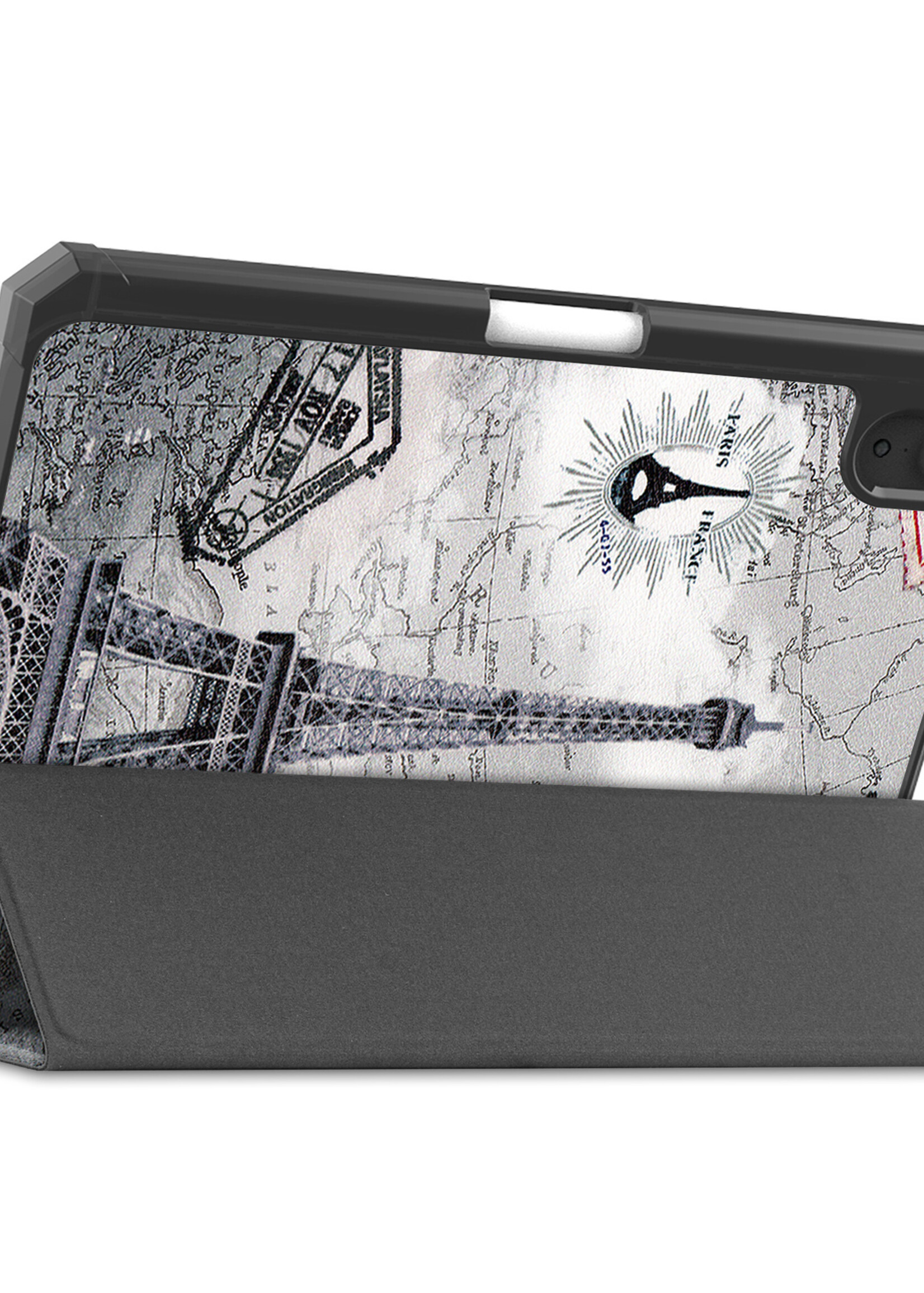 BTH Hoes Geschikt voor iPad Mini 6 Hoes Book Case Hoesje Trifold Cover Met Uitsparing Geschikt voor Apple Pencil Met Screenprotector - Hoesje Geschikt voor iPad Mini 6 Hoesje Bookcase - Eiffeltoren