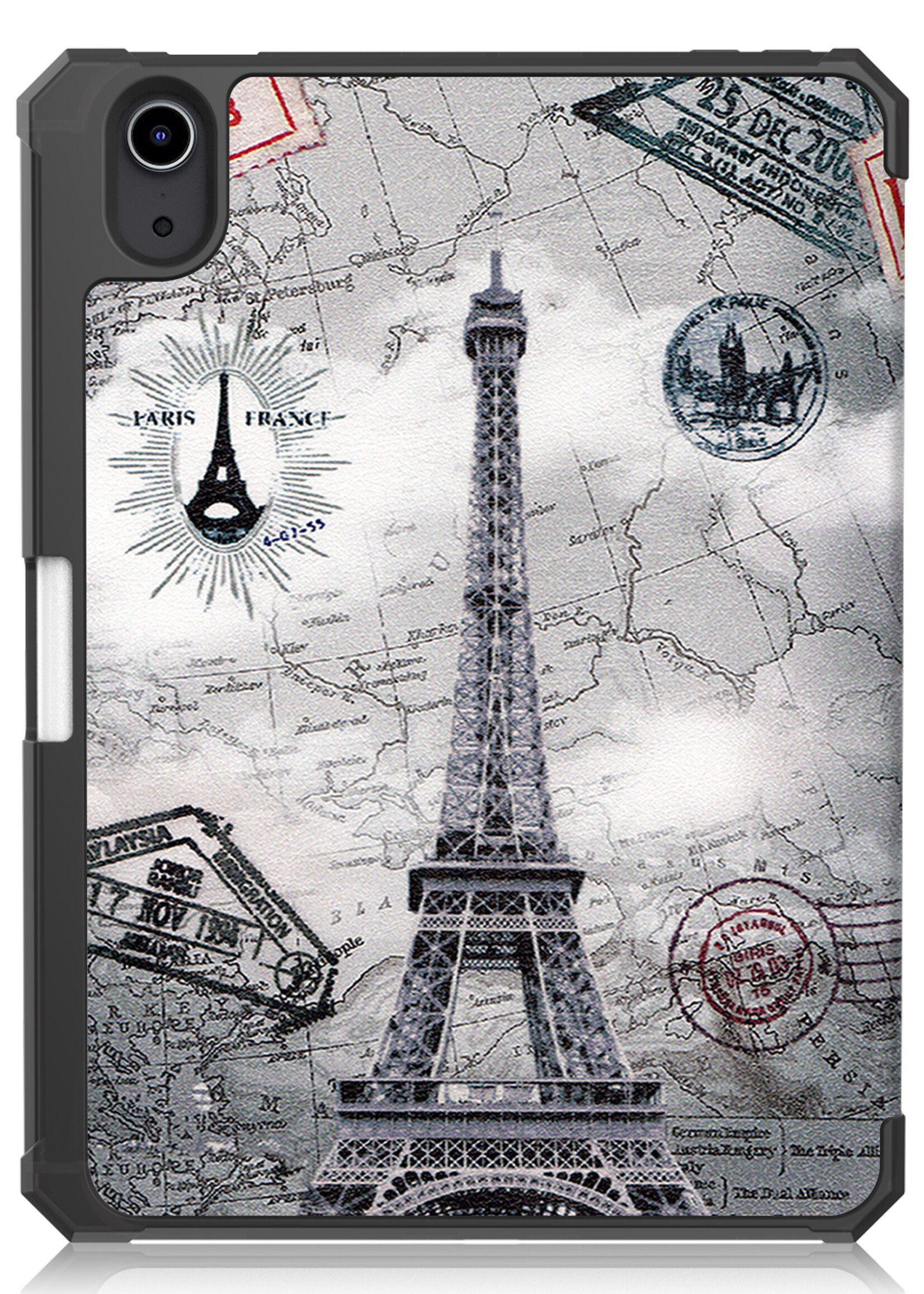 BTH Hoes Geschikt voor iPad Mini 6 Hoes Book Case Hoesje Trifold Cover Met Uitsparing Geschikt voor Apple Pencil Met Screenprotector - Hoesje Geschikt voor iPad Mini 6 Hoesje Bookcase - Eiffeltoren