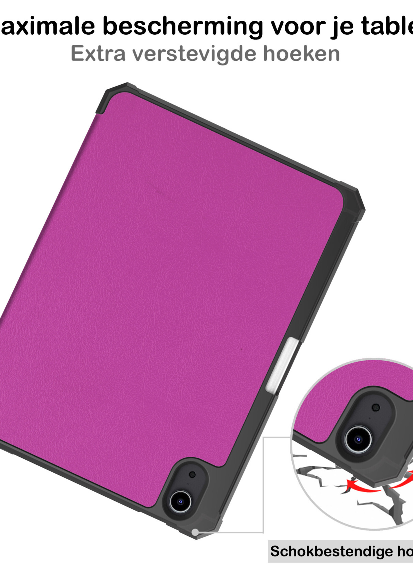 BTH Hoes Geschikt voor iPad Mini 6 Hoes Book Case Hoesje Trifold Cover Met Uitsparing Geschikt voor Apple Pencil Met Screenprotector - Hoesje Geschikt voor iPad Mini 6 Hoesje Bookcase - Paars