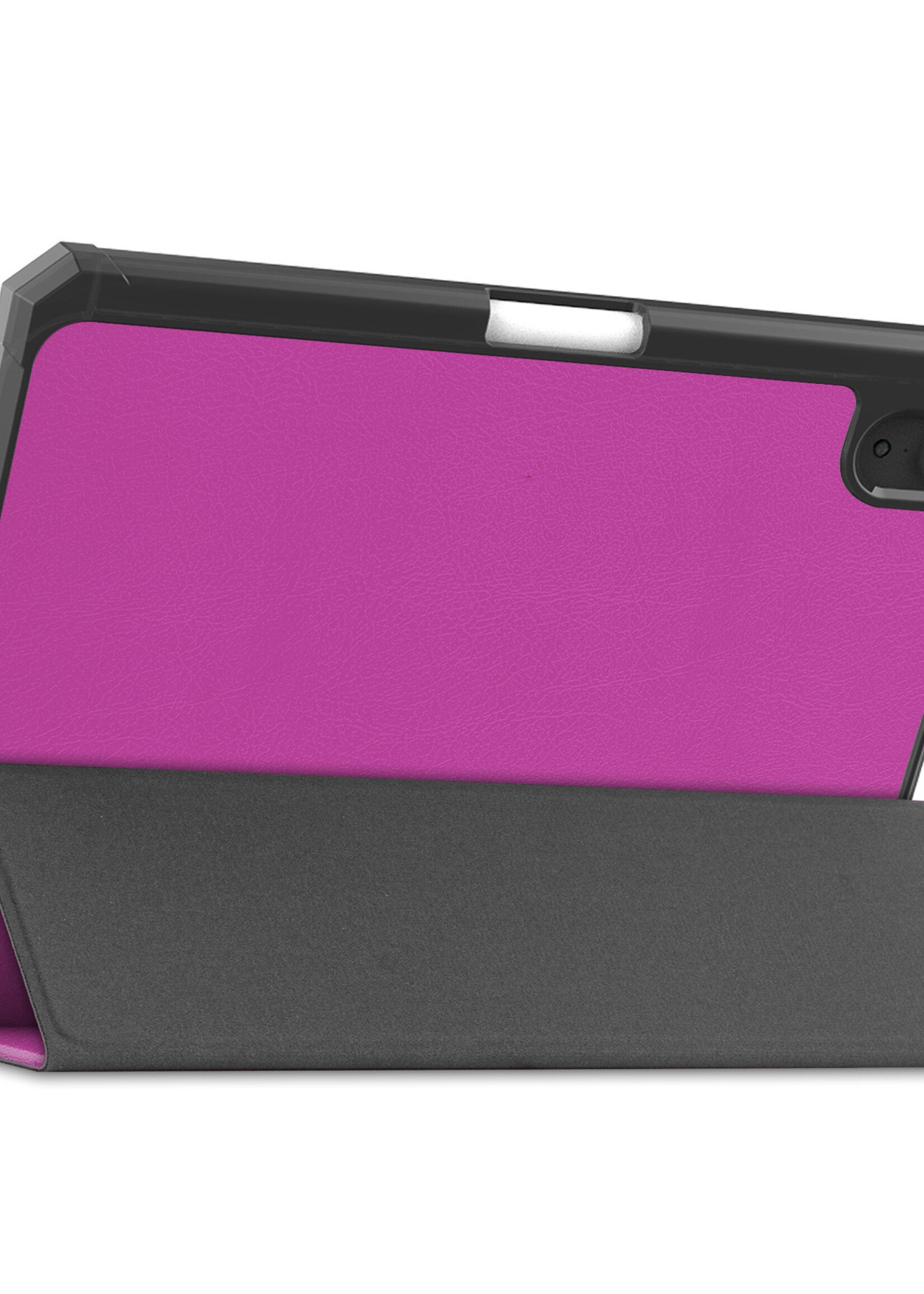 BTH Hoes Geschikt voor iPad Mini 6 Hoes Book Case Hoesje Trifold Cover Met Uitsparing Geschikt voor Apple Pencil Met Screenprotector - Hoesje Geschikt voor iPad Mini 6 Hoesje Bookcase - Paars