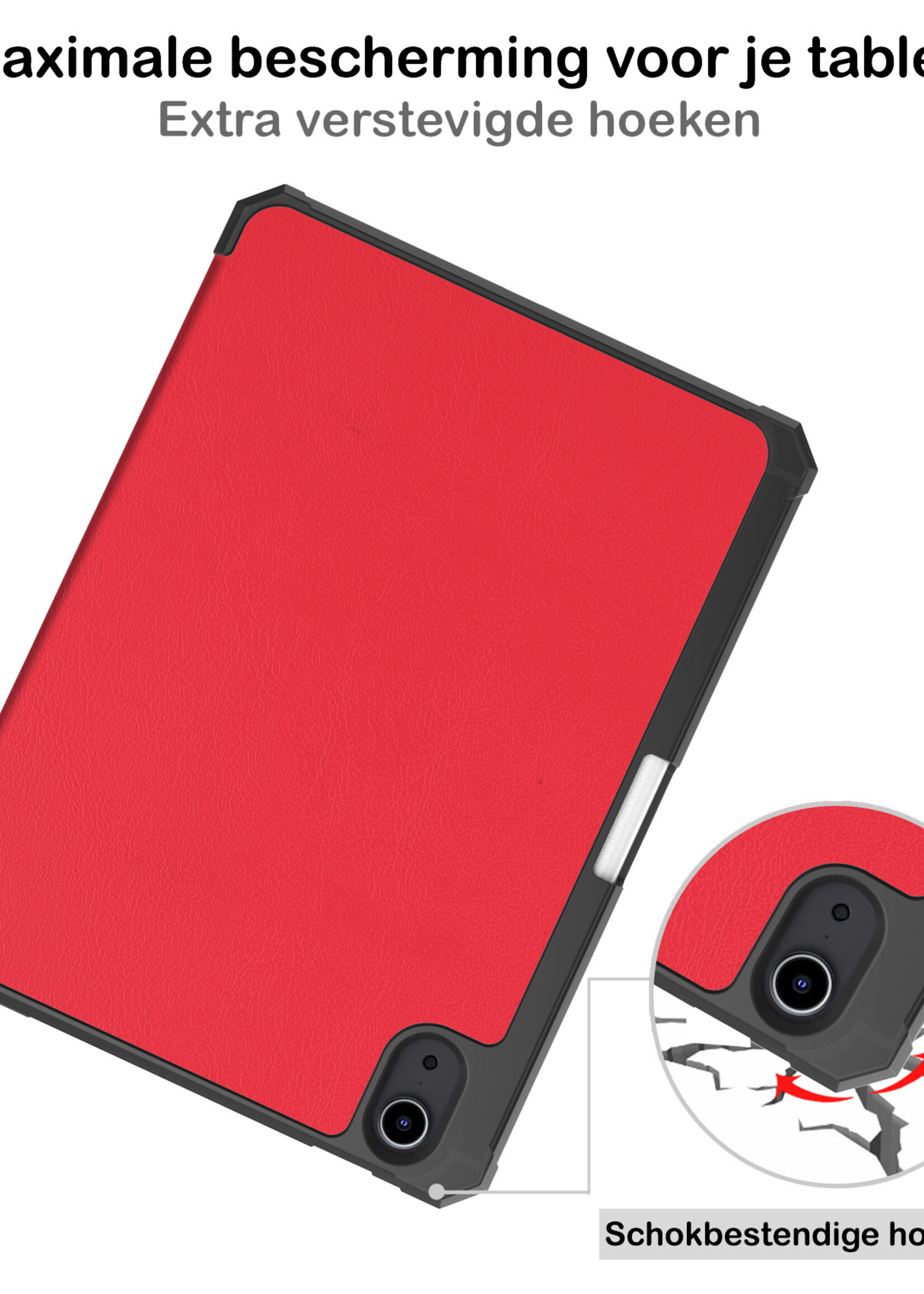 BTH Hoes Geschikt voor iPad Mini 6 Hoes Book Case Hoesje Trifold Cover Met Uitsparing Geschikt voor Apple Pencil Met Screenprotector - Hoesje Geschikt voor iPad Mini 6 Hoesje Bookcase - Rood