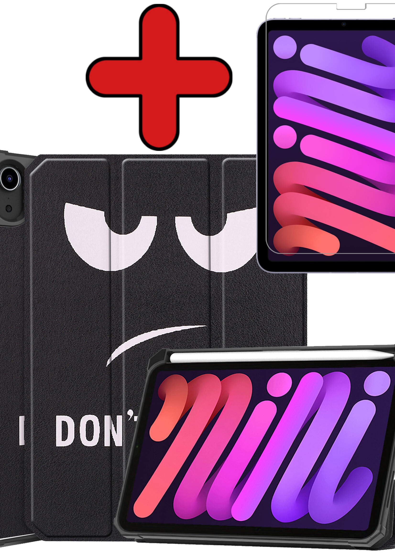 BTH Hoes Geschikt voor iPad Mini 6 Hoes Book Case Hoesje Trifold Cover Met Uitsparing Geschikt voor Apple Pencil Met Screenprotector - Hoesje Geschikt voor iPad Mini 6 Hoesje Bookcase - Don't Touch Me