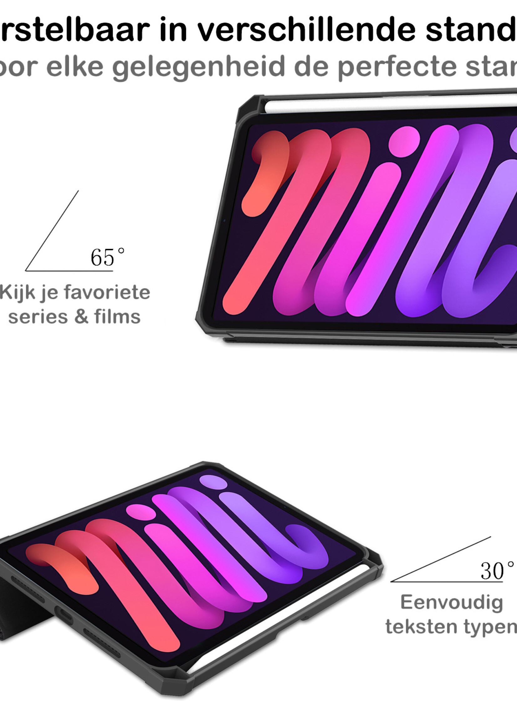 BTH Hoes Geschikt voor iPad Mini 6 Hoes Book Case Hoesje Trifold Cover Met Uitsparing Geschikt voor Apple Pencil Met Screenprotector - Hoesje Geschikt voor iPad Mini 6 Hoesje Bookcase - Don't Touch Me