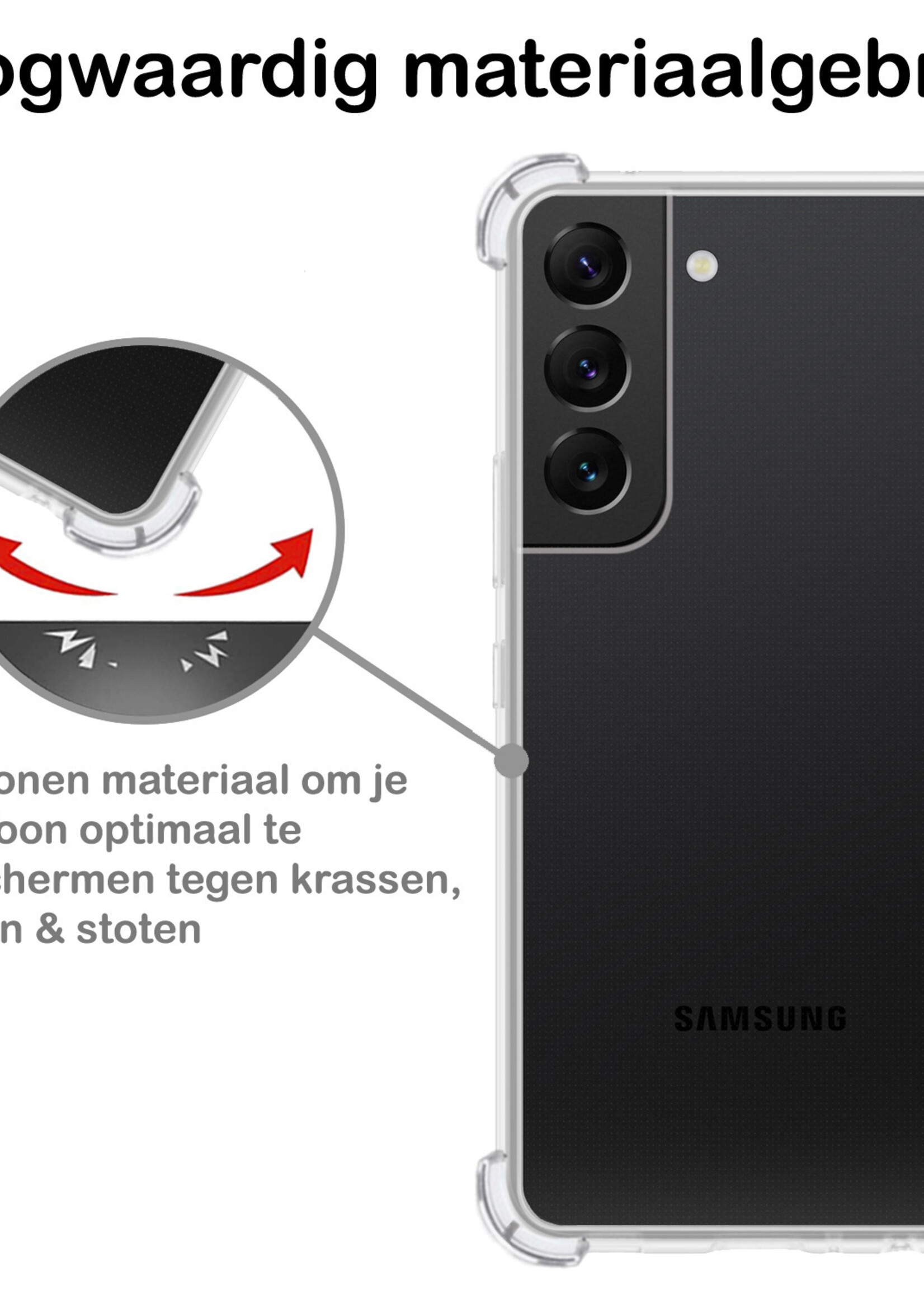 BTH Hoesje Geschikt voor Samsung S22 Hoesje Siliconen Shock Proof Case Hoes Met Screenprotector - Hoes Geschikt voor Samsung Galaxy S22 Hoes Cover Case Shockproof - Transparant
