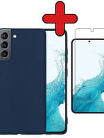 BTH BTH Samsung Galaxy S22 Hoesje Siliconen Met Screenprotector - Donkerblauw
