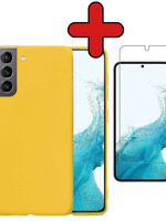 BTH BTH Samsung Galaxy S22 Hoesje Siliconen Met Screenprotector - Geel