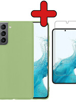 BTH BTH Samsung Galaxy S22 Hoesje Siliconen Met Screenprotector - Groen