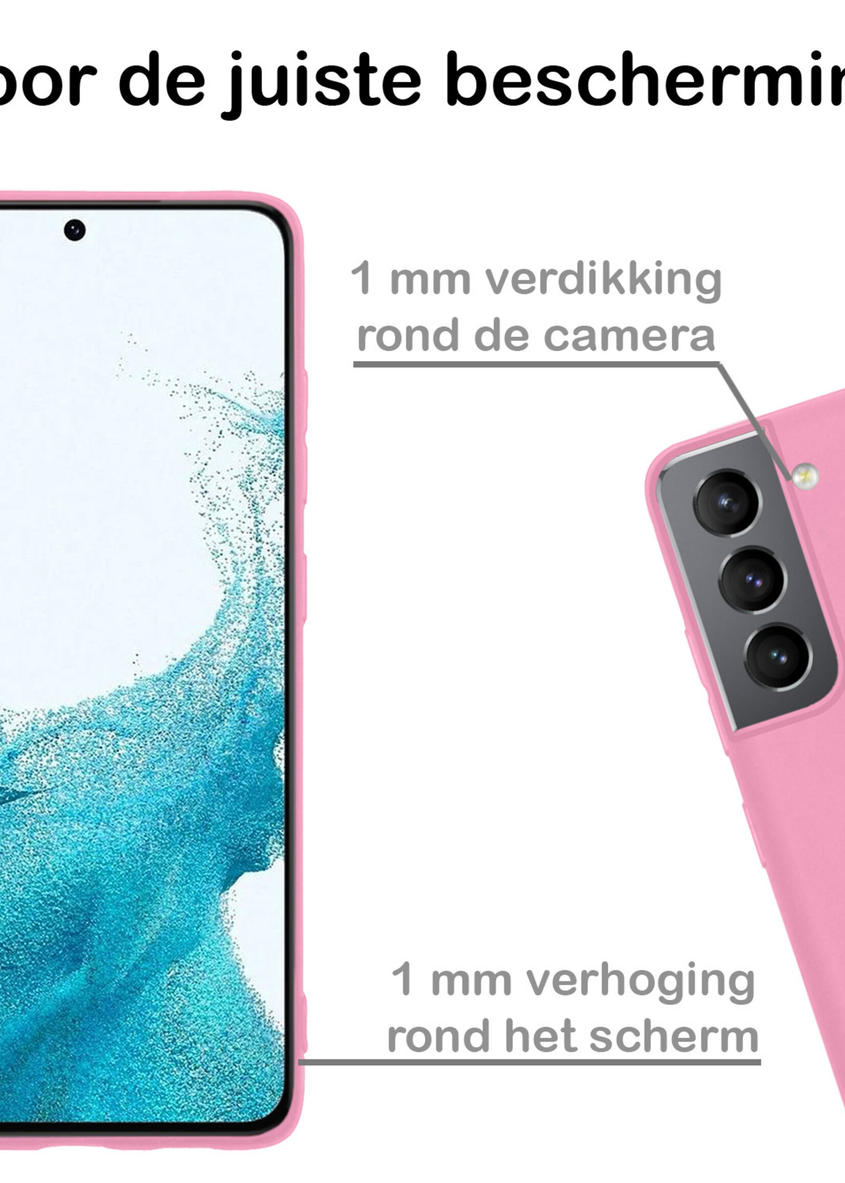 BTH Hoesje Geschikt voor Samsung S22 Hoesje Siliconen Case Hoes Met Screenprotector - Hoes Geschikt voor Samsung Galaxy S22 Hoes Cover Case - Lichtroze