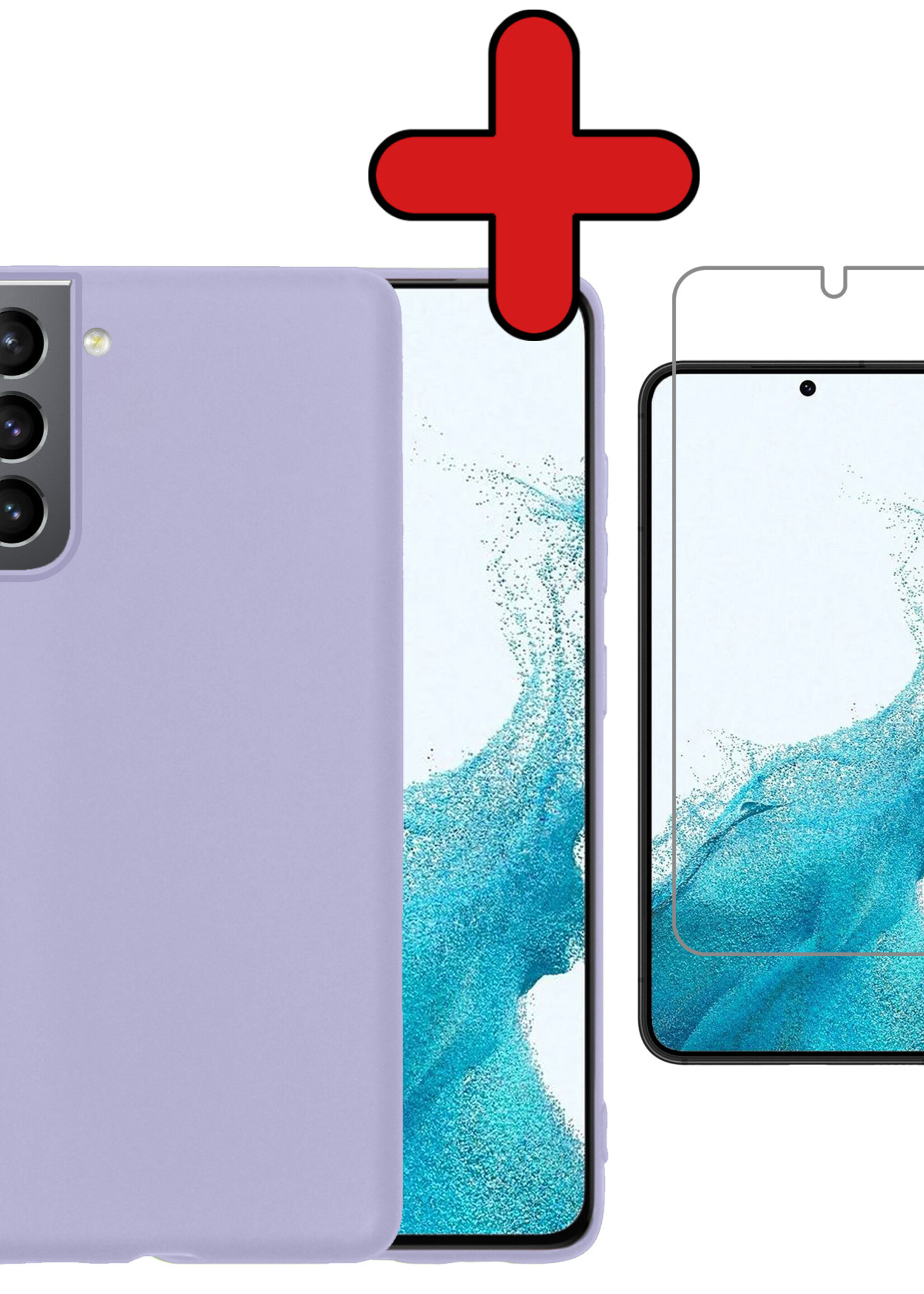 BTH Hoesje Geschikt voor Samsung S22 Hoesje Siliconen Case Hoes Met Screenprotector - Hoes Geschikt voor Samsung Galaxy S22 Hoes Cover Case - Lila