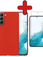 BTH BTH Samsung Galaxy S22 Hoesje Siliconen Met Screenprotector - Rood