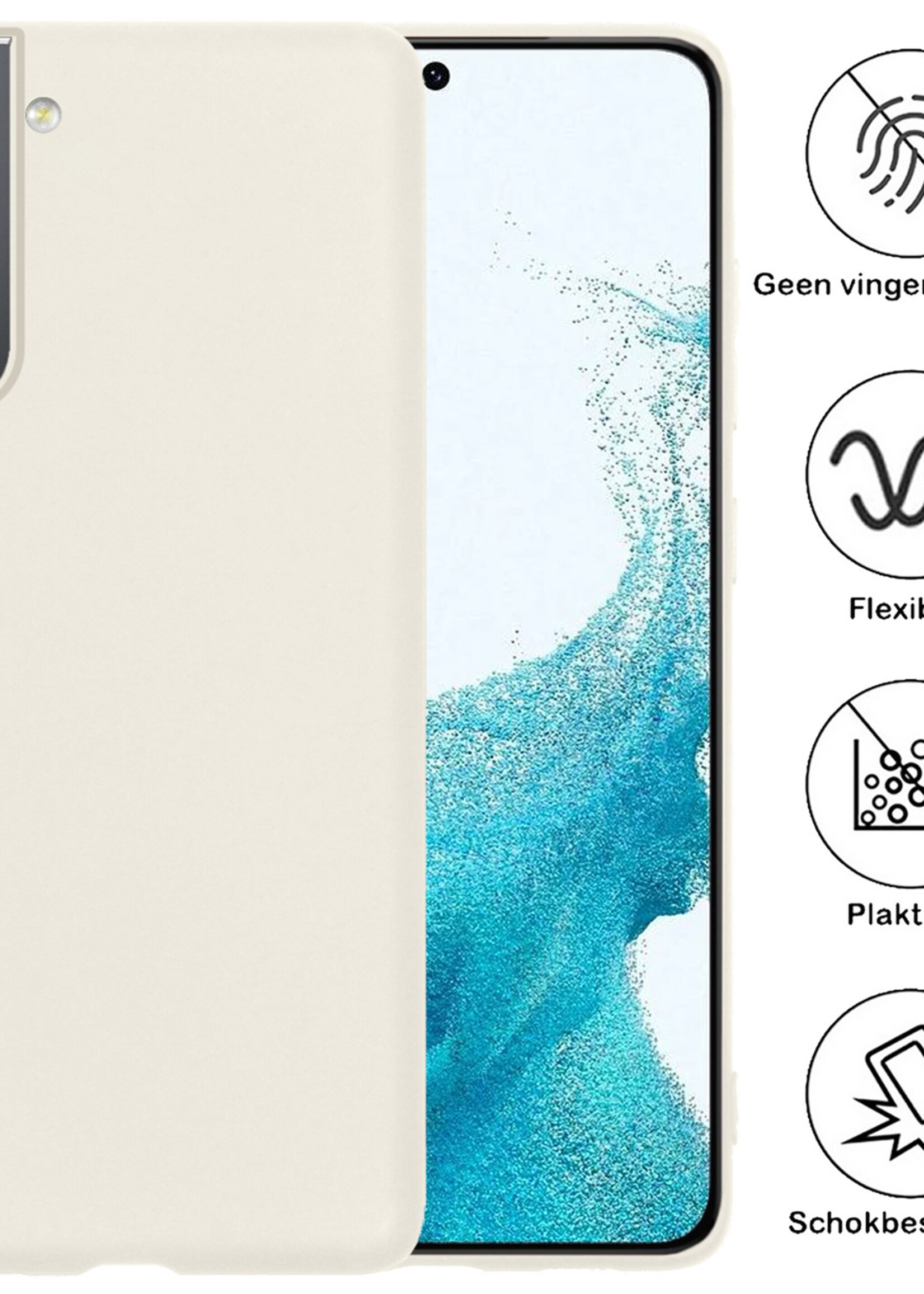 BTH Hoesje Geschikt voor Samsung S22 Hoesje Siliconen Case Hoes Met Screenprotector - Hoes Geschikt voor Samsung Galaxy S22 Hoes Cover Case - Wit