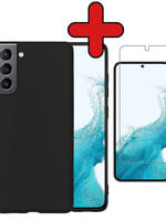 BTH BTH Samsung Galaxy S22 Hoesje Siliconen Met Screenprotector - Zwart