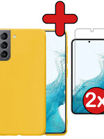 BTH BTH Samsung Galaxy S22 Hoesje Siliconen Met 2x Screenprotector - Geel