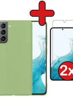 BTH BTH Samsung Galaxy S22 Hoesje Siliconen Met 2x Screenprotector - Groen