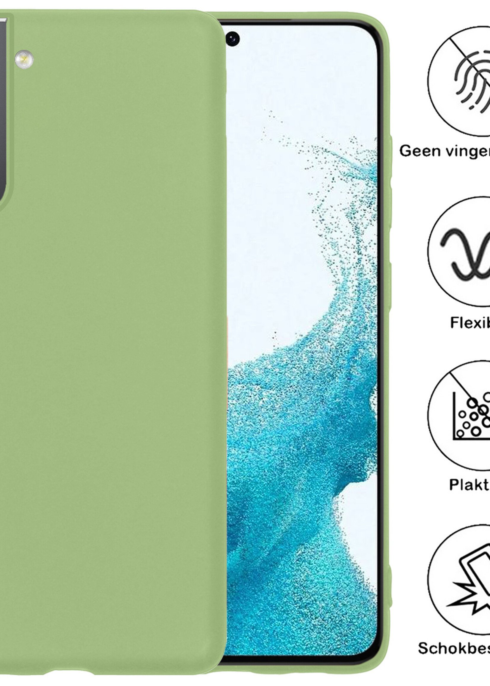 BTH Hoesje Geschikt voor Samsung S22 Hoesje Siliconen Case Hoes Met 2x Screenprotector - Hoes Geschikt voor Samsung Galaxy S22 Hoes Cover Case - Groen