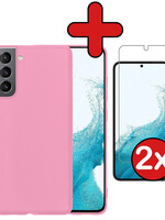 BTH BTH Samsung Galaxy S22 Hoesje Siliconen Met 2x Screenprotector - Lichtroze