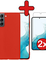BTH BTH Samsung Galaxy S22 Hoesje Siliconen Met 2x Screenprotector - Rood