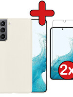 BTH BTH Samsung Galaxy S22 Hoesje Siliconen Met 2x Screenprotector - Wit